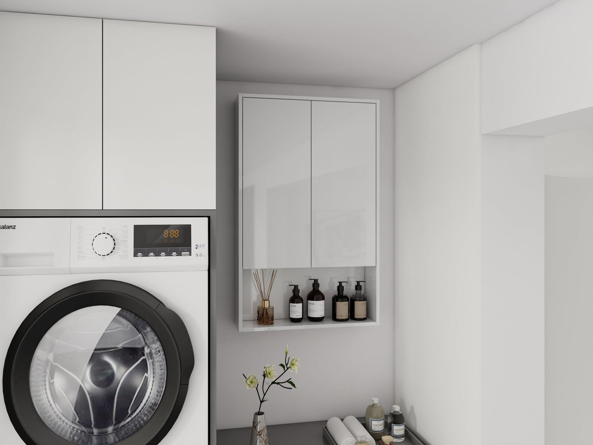 24' Bathroom Wall Cabinet, Soft Close Doors, Float Mounting Design,Glossy White,(KD - Packing) - 1st Choice Furniture Direct