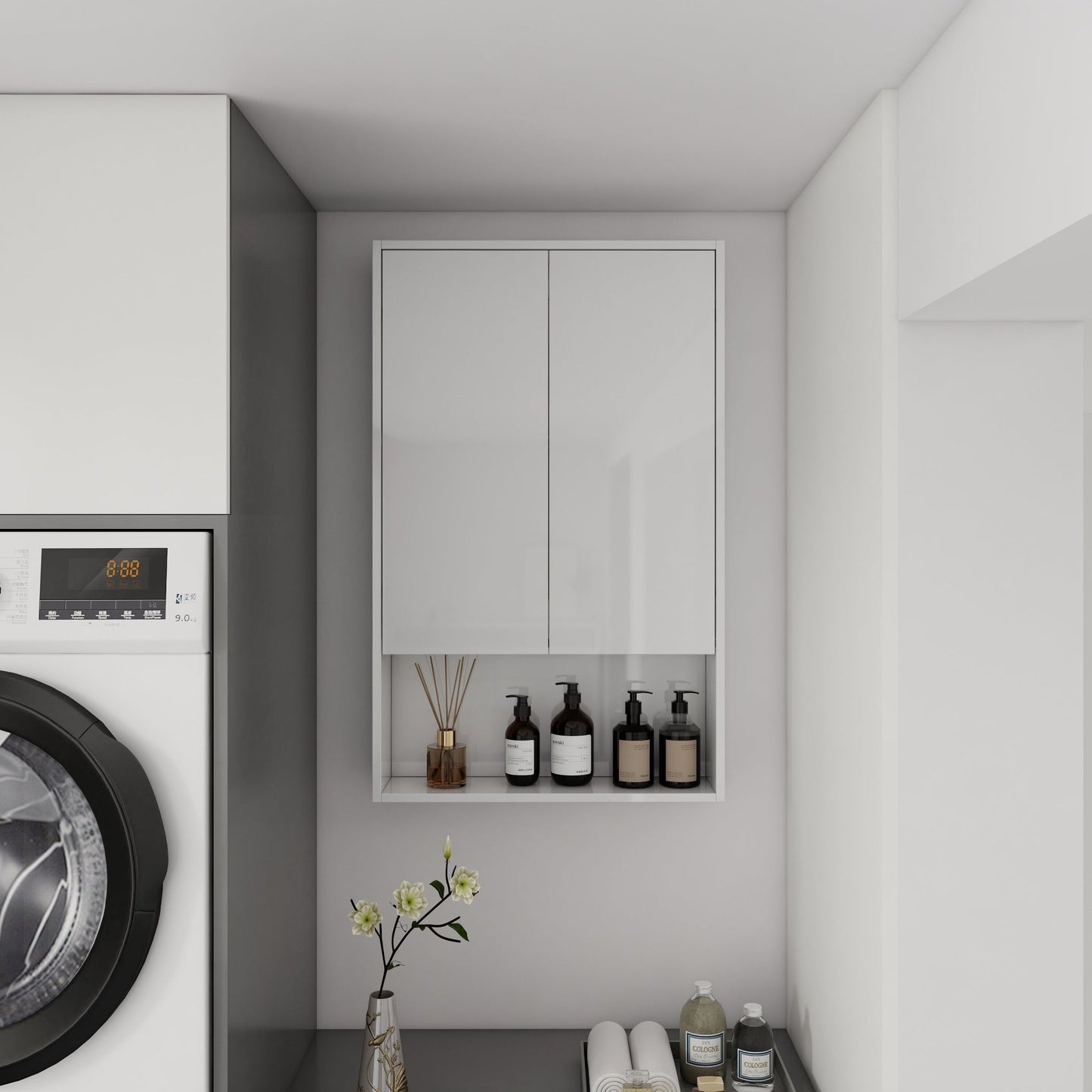 24' Bathroom Wall Cabinet, Soft Close Doors, Float Mounting Design,Glossy White,(KD - Packing) - 1st Choice Furniture Direct