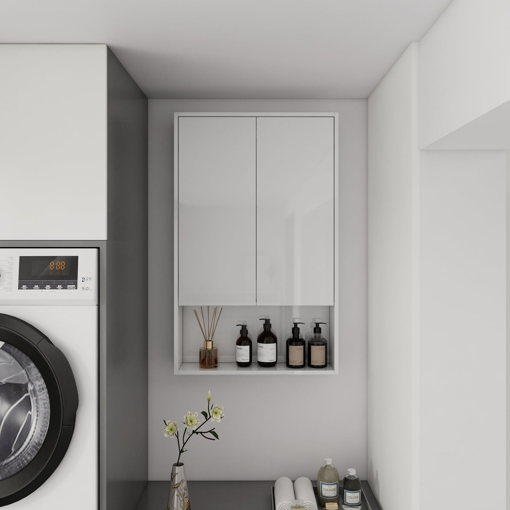 24' Bathroom Wall Cabinet, Soft Close Doors, Float Mounting Design,Glossy White,(KD - Packing) - 1st Choice Furniture Direct