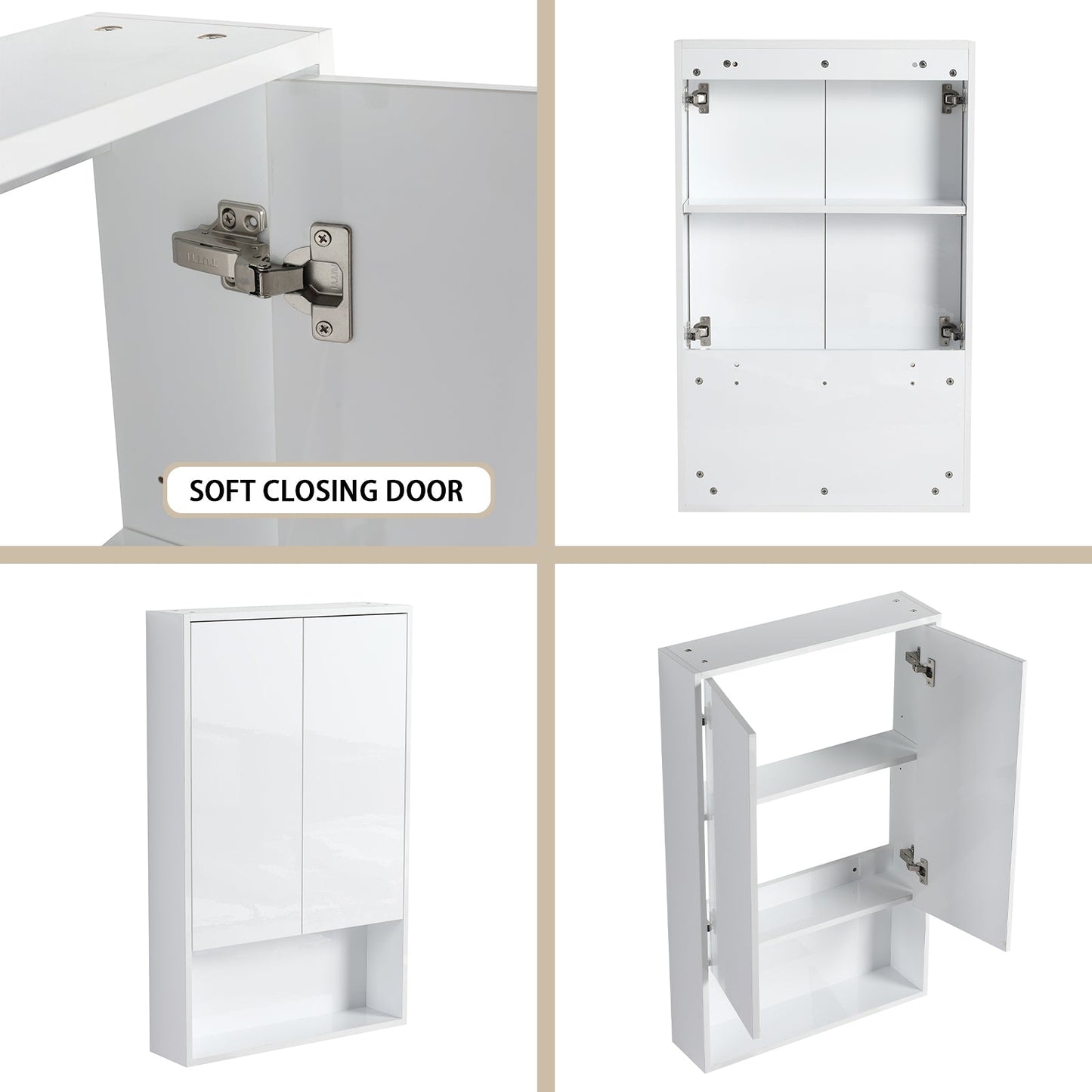 24' Bathroom Wall Cabinet, Soft Close Doors, Float Mounting Design,Glossy White,(KD - Packing) - 1st Choice Furniture Direct
