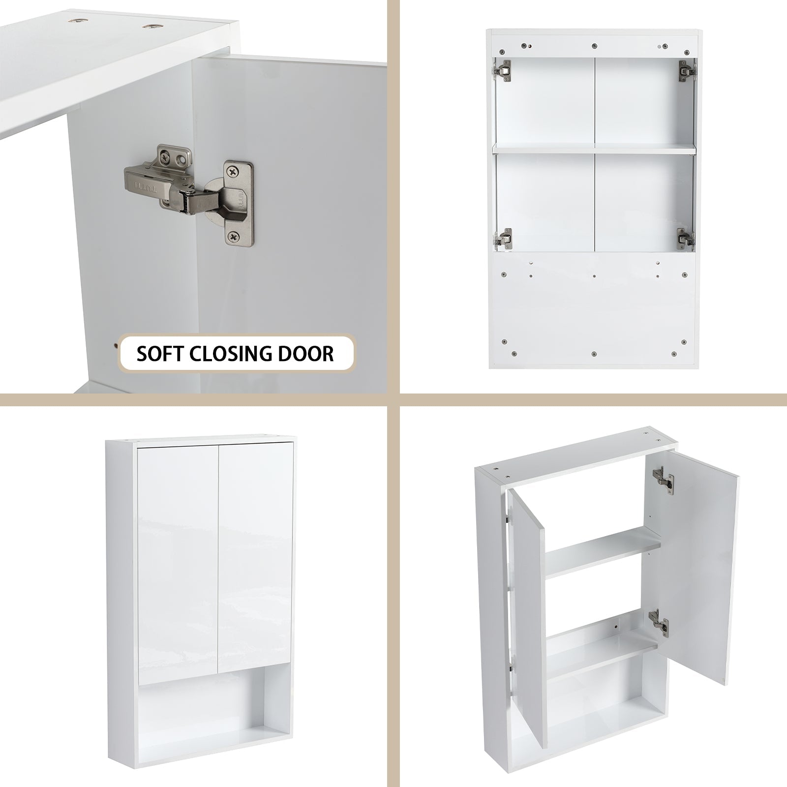 24' Bathroom Wall Cabinet, Soft Close Doors, Float Mounting Design,Glossy White,(KD - Packing) - 1st Choice Furniture Direct