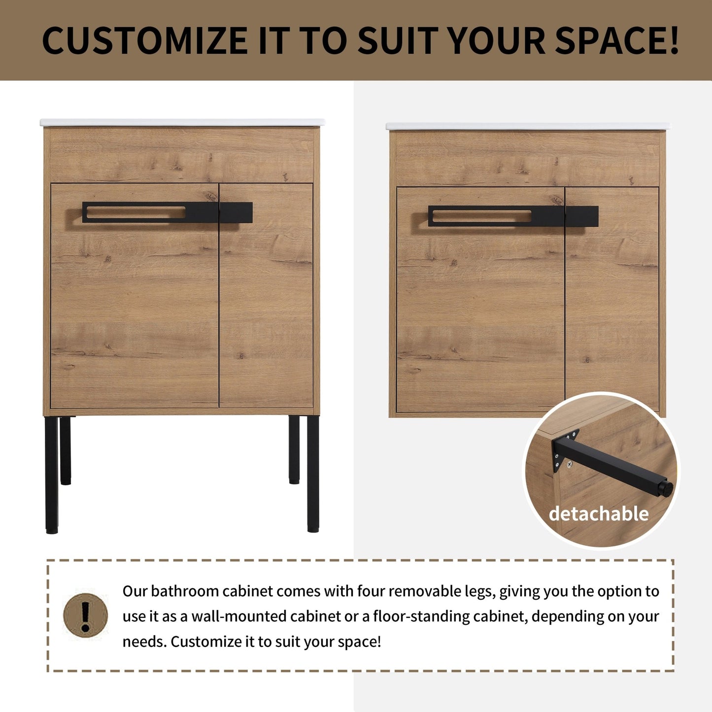 24 Inch Bathroom Vanity With Sink, Freestanding Bathroom Vanity or Floating is Optional Conversion24*18 - 00324IMO - 1(KD - Packing) - 1st Choice Furniture Direct
