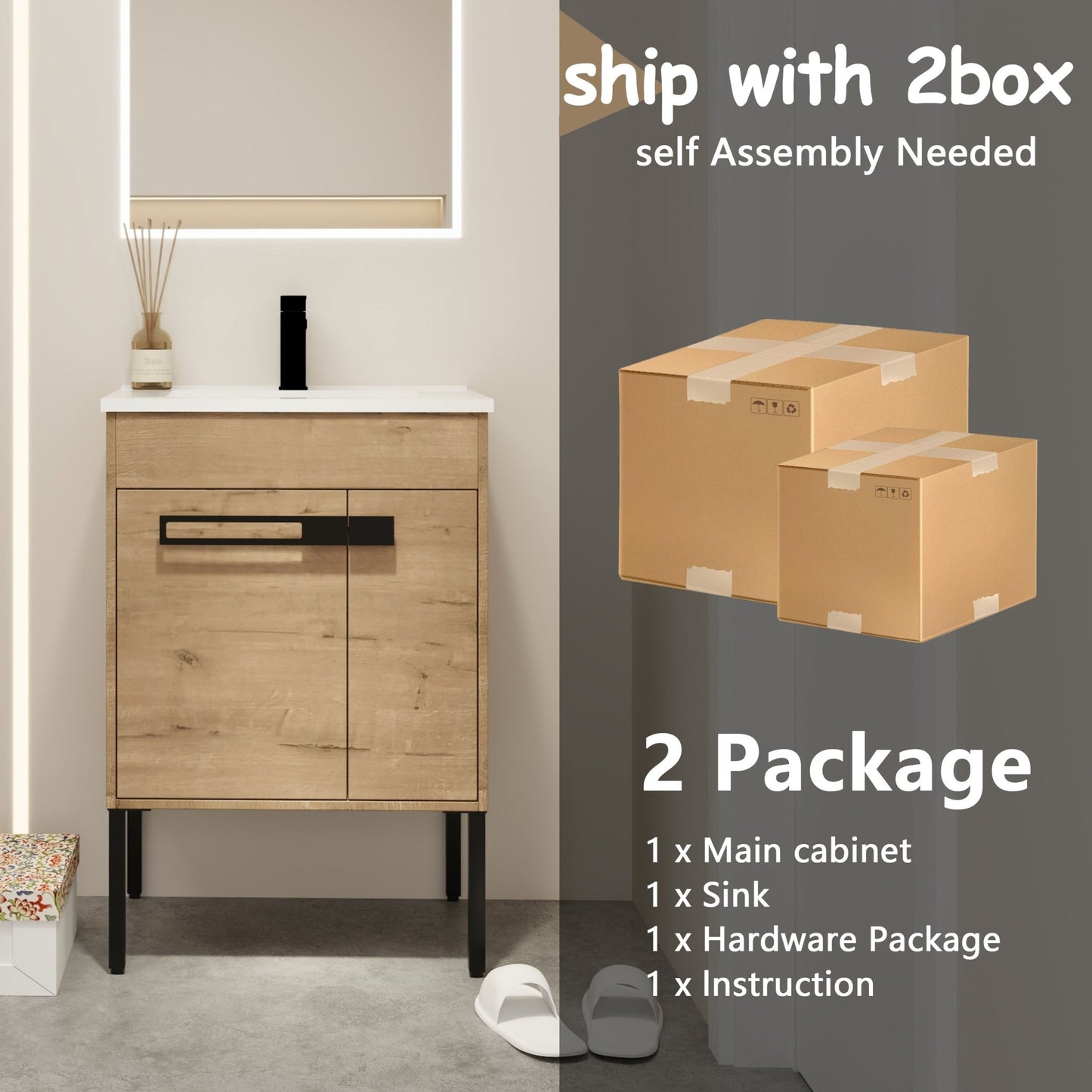 24 Inch Bathroom Vanity With Sink, Freestanding Bathroom Vanity or Floating is Optional Conversion24*18 - 00324IMO - 1(KD - Packing) - 1st Choice Furniture Direct