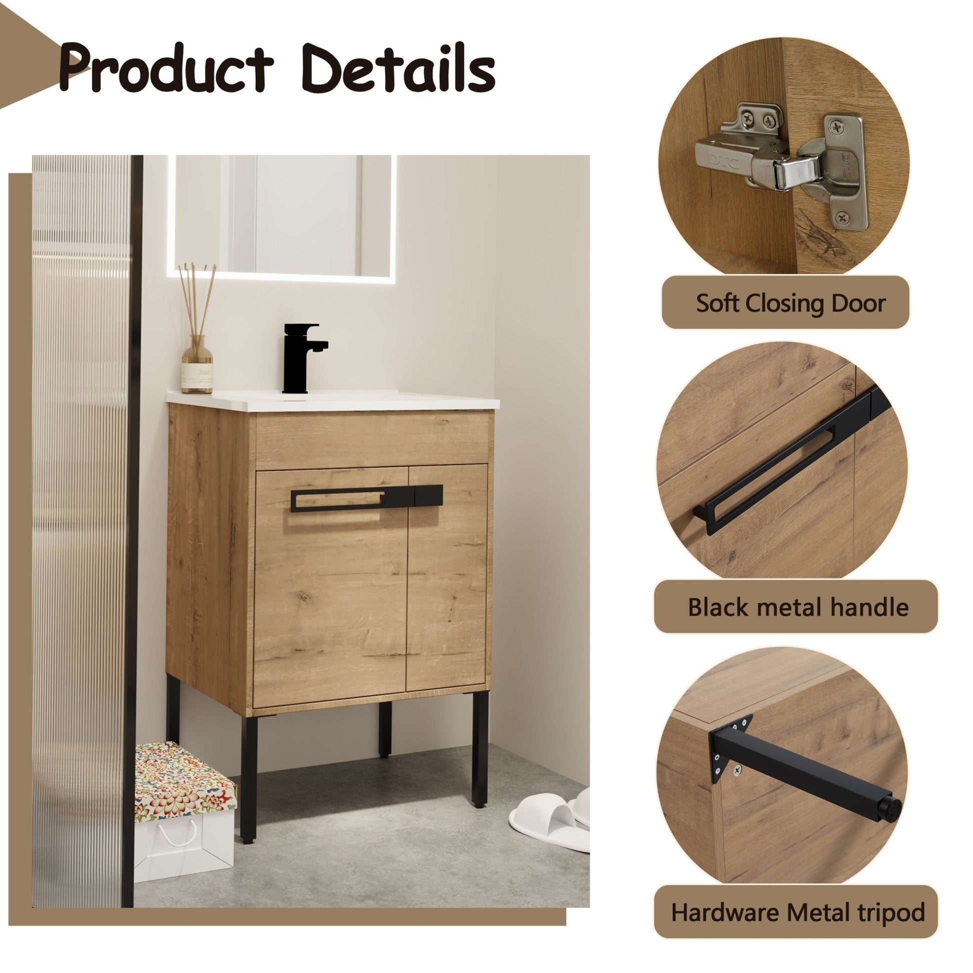 24 Inch Bathroom Vanity With Sink, Freestanding Bathroom Vanity or Floating is Optional Conversion24*18 - 00324IMO - 1(KD - Packing) - 1st Choice Furniture Direct
