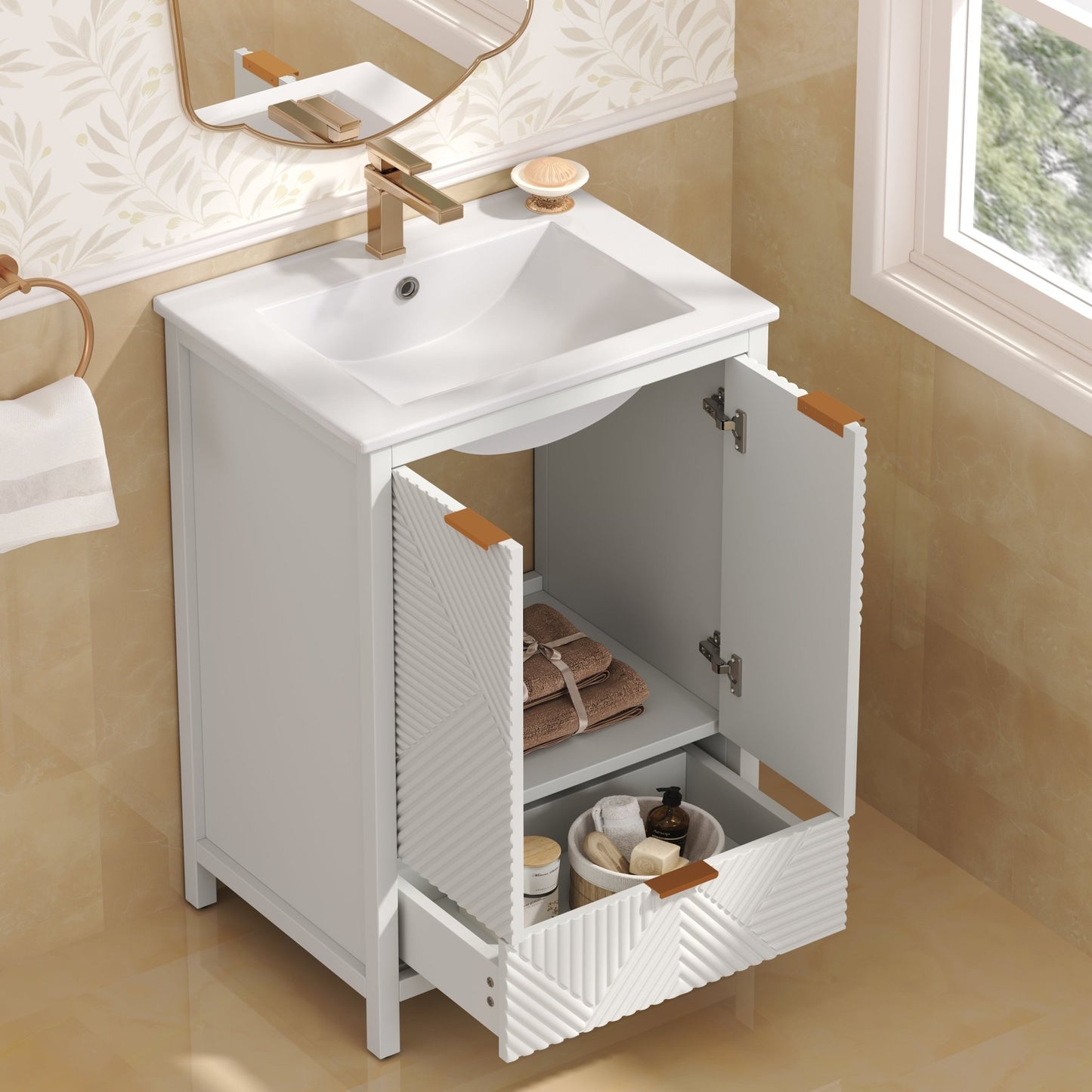 24-Inch Modern White Bathroom Vanity with Ceramic Sink - 1st Choice Furniture Direct