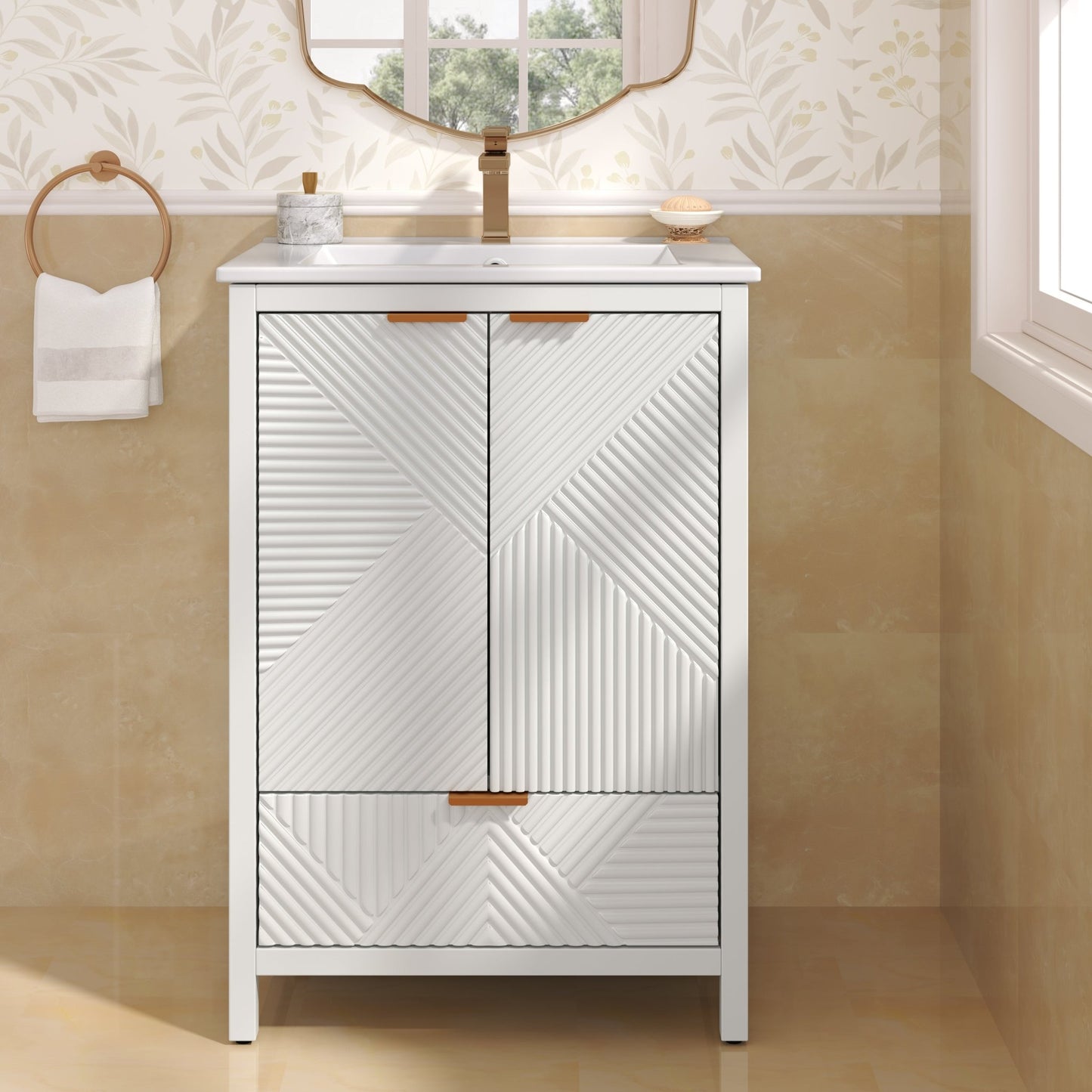 24-Inch Modern White Bathroom Vanity with Ceramic Sink - 1st Choice Furniture Direct