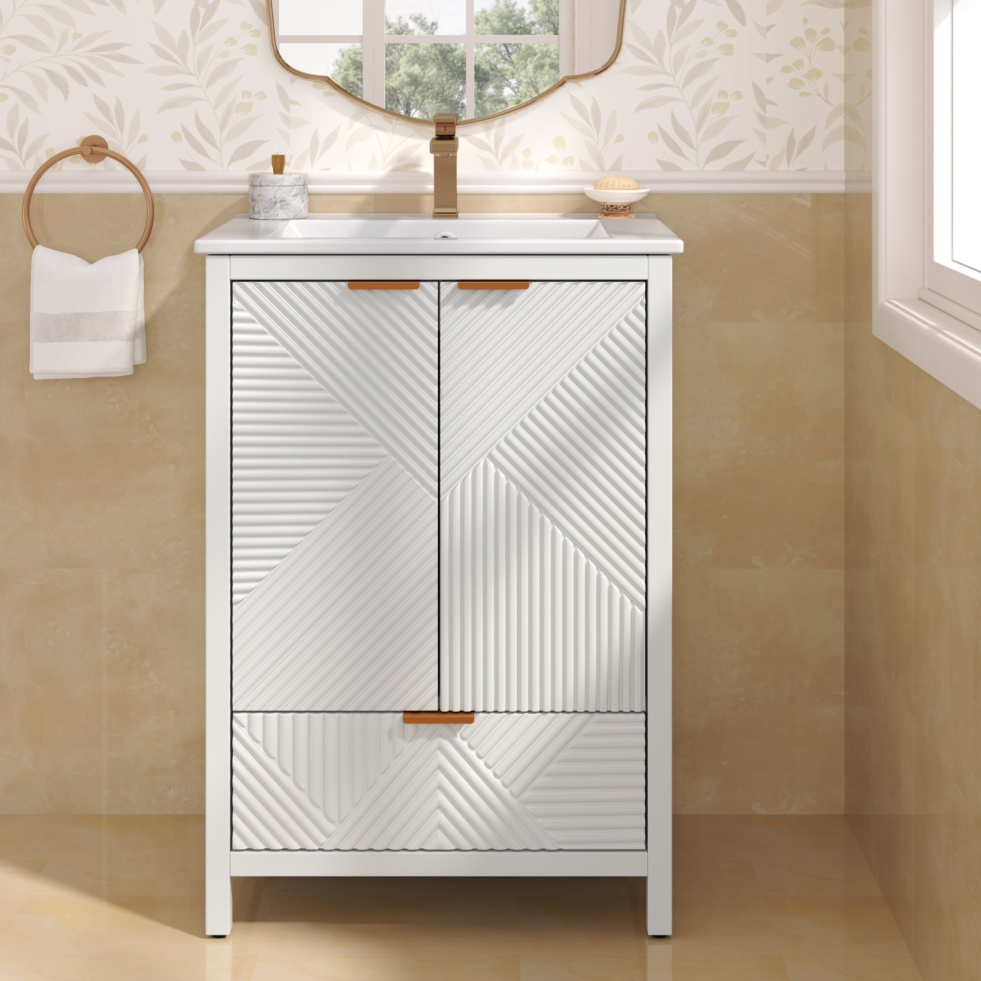 24-Inch Modern White Bathroom Vanity with Ceramic Sink - 1st Choice Furniture Direct