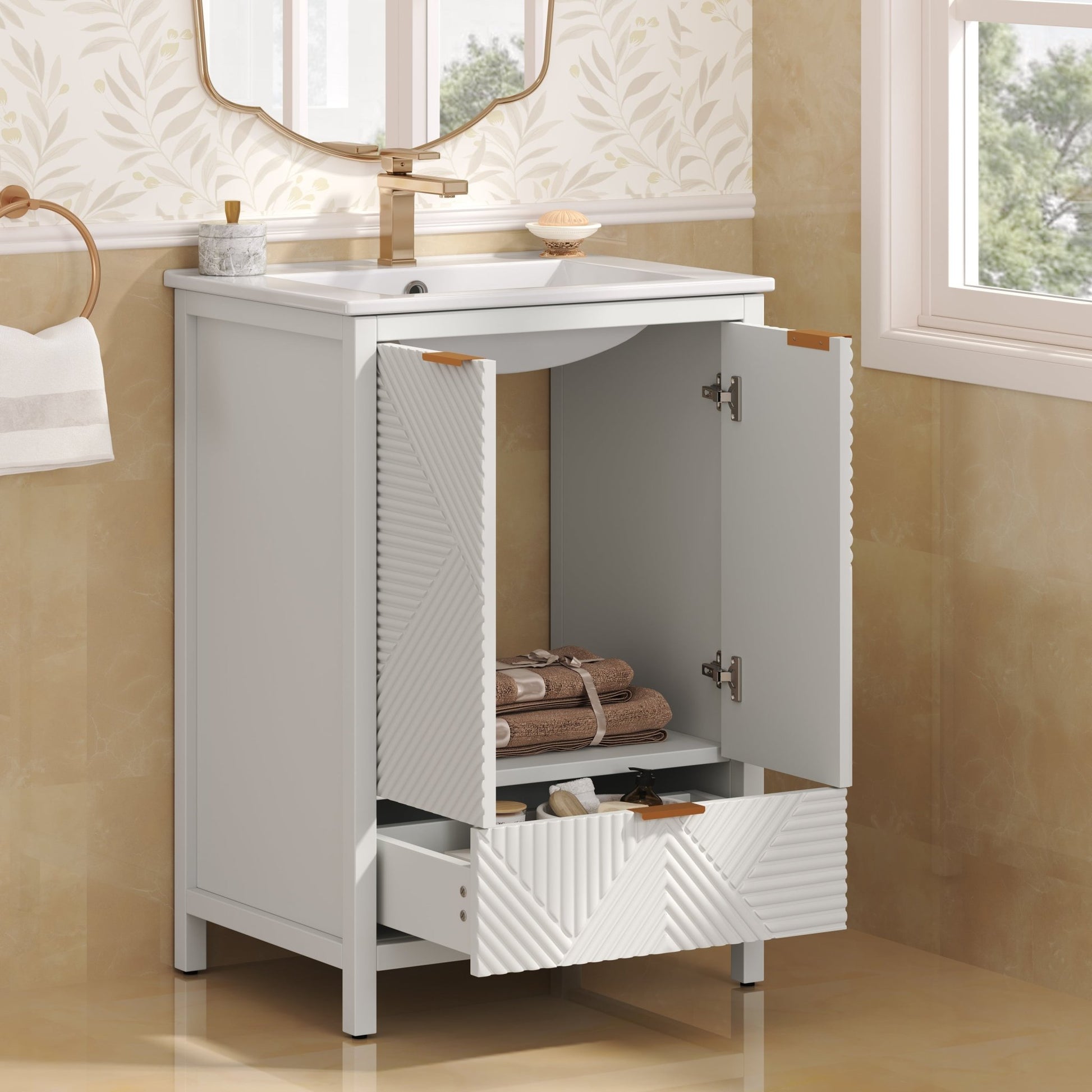 24-Inch Modern White Bathroom Vanity with Ceramic Sink - 1st Choice Furniture Direct
