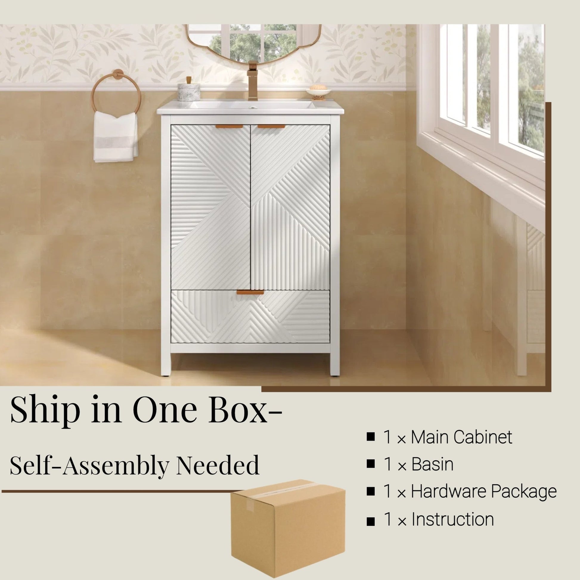 24-Inch Modern White Bathroom Vanity with Ceramic Sink - 1st Choice Furniture Direct