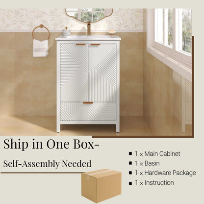 24-Inch Modern White Bathroom Vanity with Ceramic Sink - 1st Choice Furniture Direct