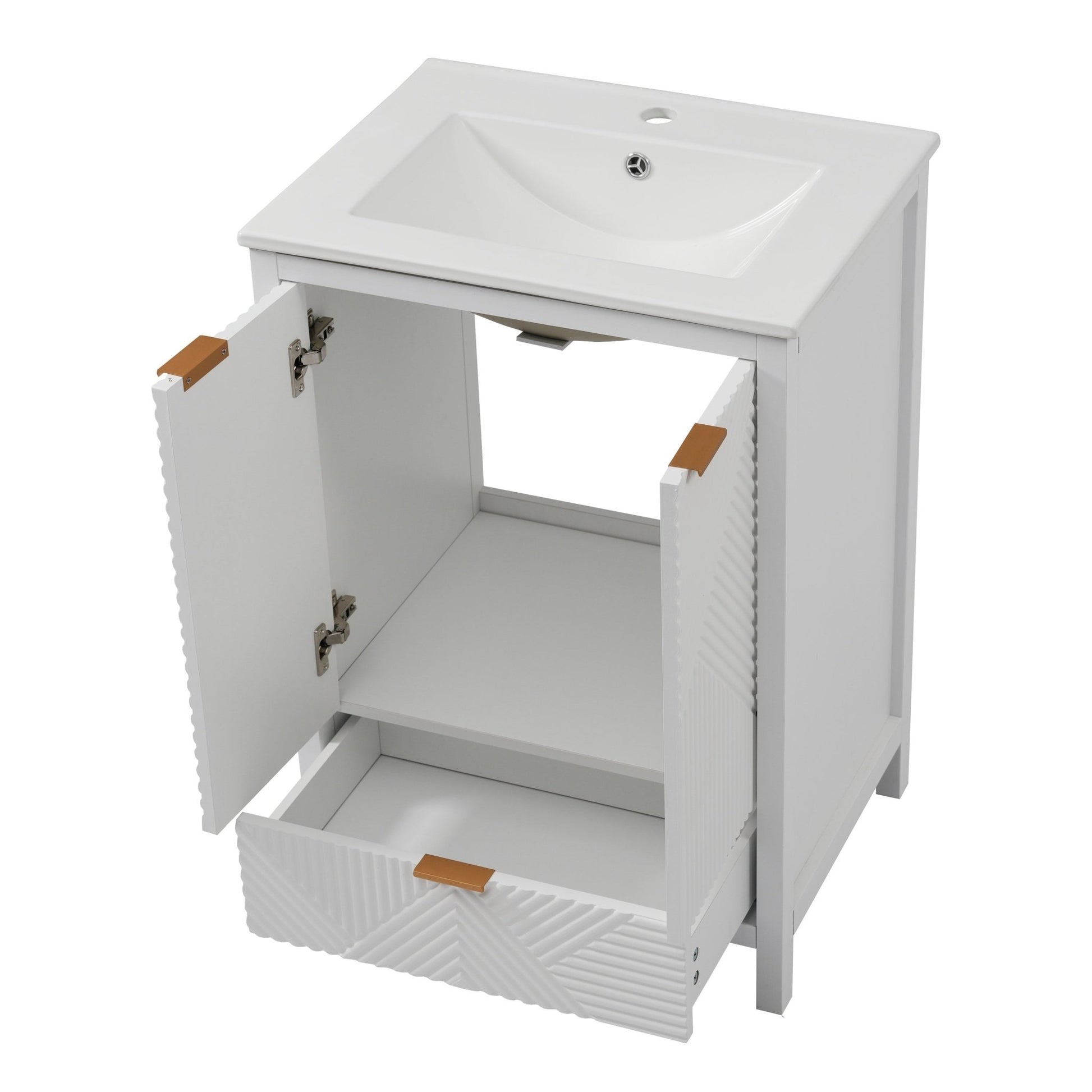 24-Inch Modern White Bathroom Vanity with Ceramic Sink - 1st Choice Furniture Direct