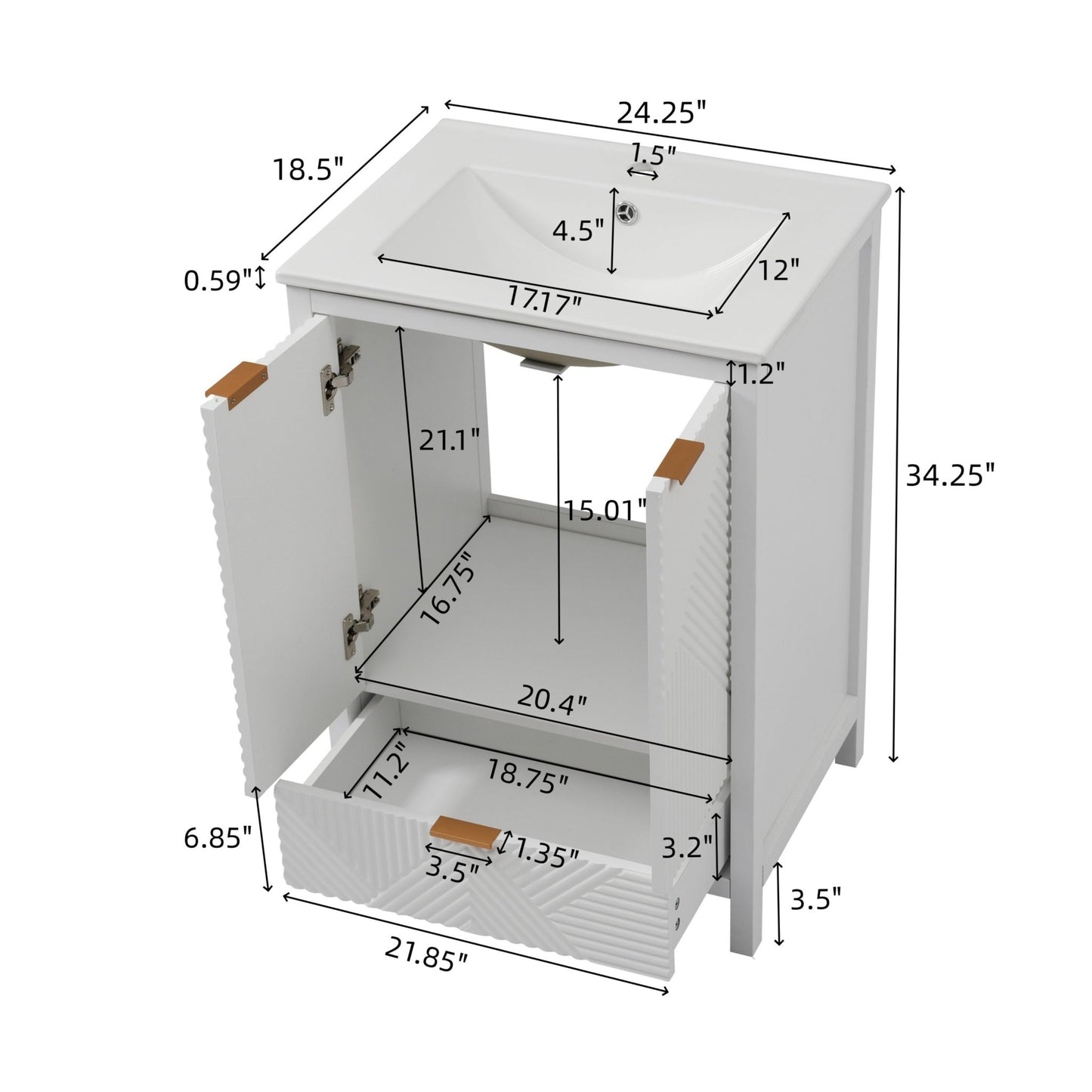24-Inch Modern White Bathroom Vanity with Ceramic Sink - 1st Choice Furniture Direct