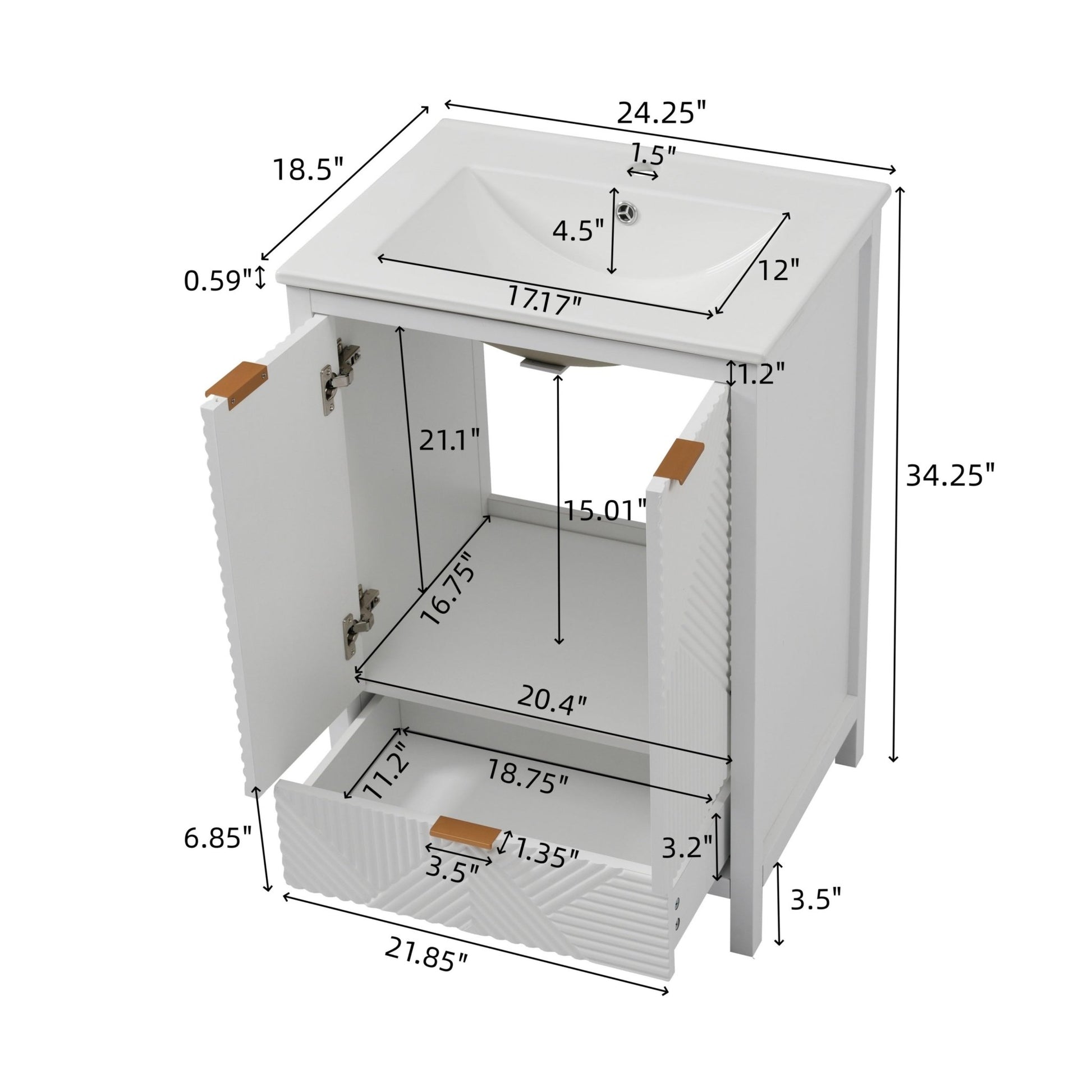 24-Inch Modern White Bathroom Vanity with Ceramic Sink - 1st Choice Furniture Direct