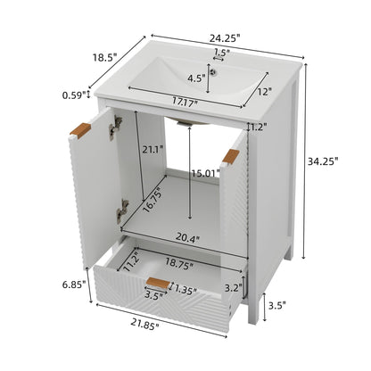 24-Inch Modern White Bathroom Vanity with Ceramic Sink - 1st Choice Furniture Direct