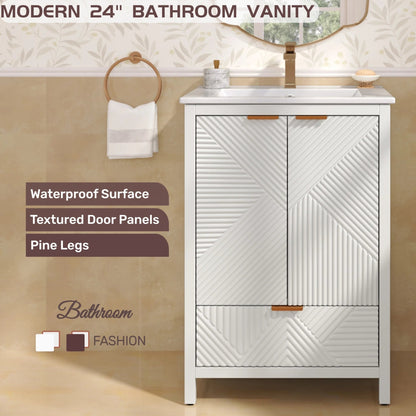 24-Inch Modern White Bathroom Vanity with Ceramic Sink - 1st Choice Furniture Direct