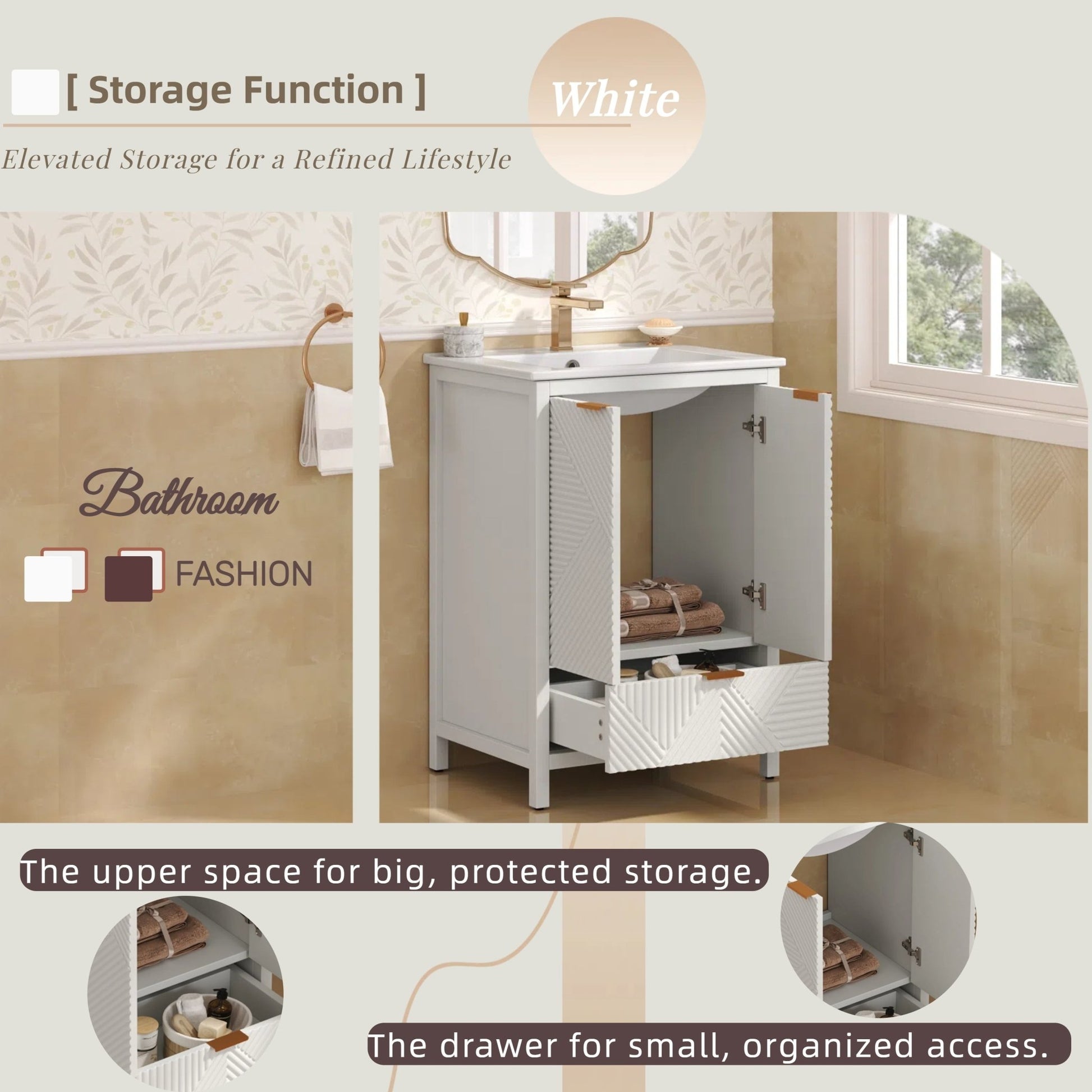 24-Inch Modern White Bathroom Vanity with Ceramic Sink - 1st Choice Furniture Direct