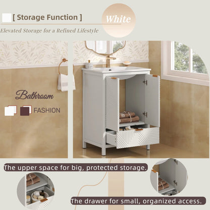 24-Inch Modern White Bathroom Vanity with Ceramic Sink - 1st Choice Furniture Direct