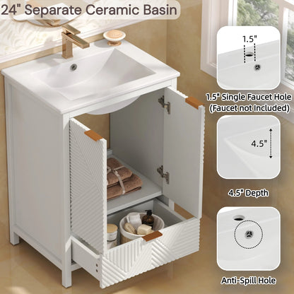 24-Inch Modern White Bathroom Vanity with Ceramic Sink - 1st Choice Furniture Direct