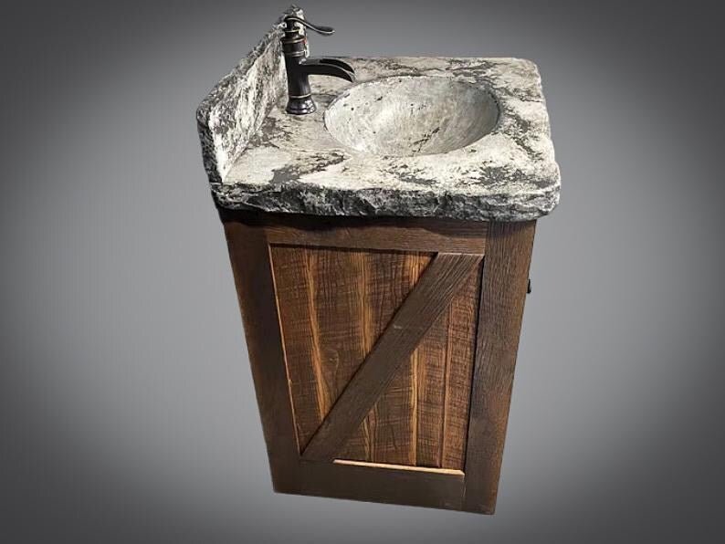 24 Inch Rustic Barn Door Vanity Silver Smoke Finish | Amish Made - 1st Choice Furniture Direct