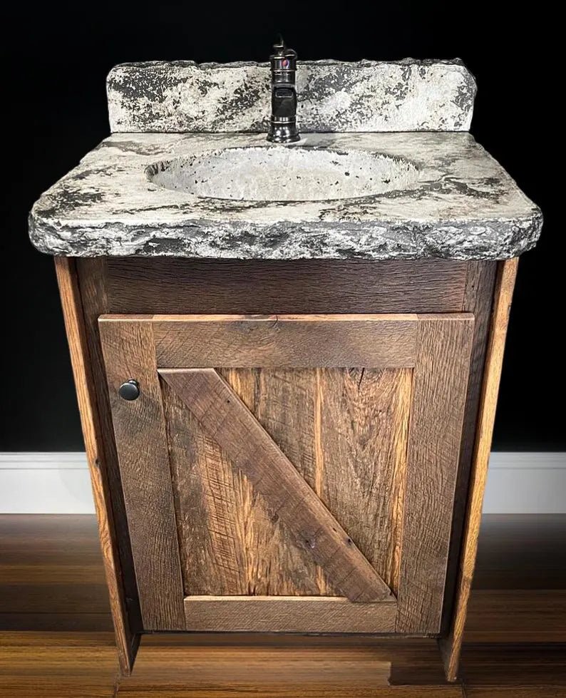 24 Inch Rustic Barn Door Vanity Silver Smoke Finish | Amish Made - 1st Choice Furniture Direct