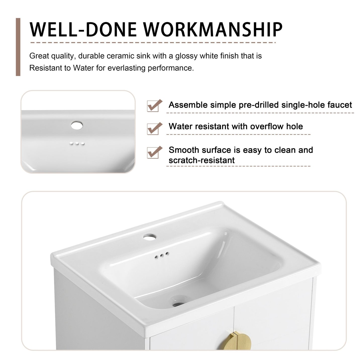 24 Inch Soft Close Doors Bathroom Vanity With Sink, For Small Bathroom (KD - Packing) - 1st Choice Furniture Direct