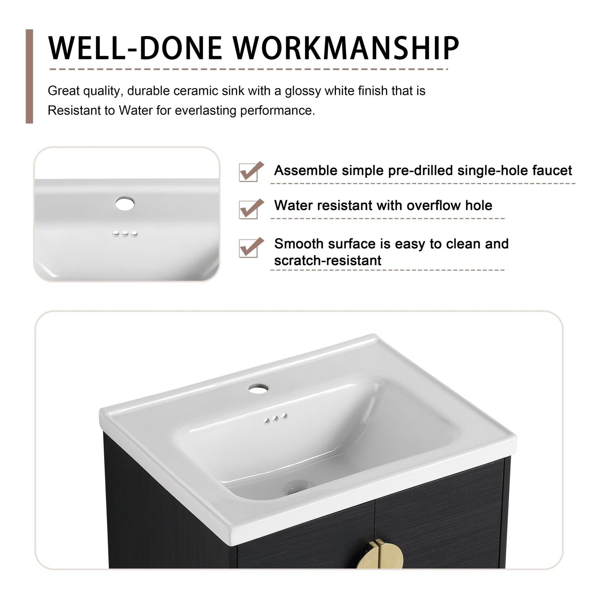 24 Inch Soft Close Doors Bathroom Vanity With Sink, For Small Bathroom,(KD - Packing) - 1st Choice Furniture Direct