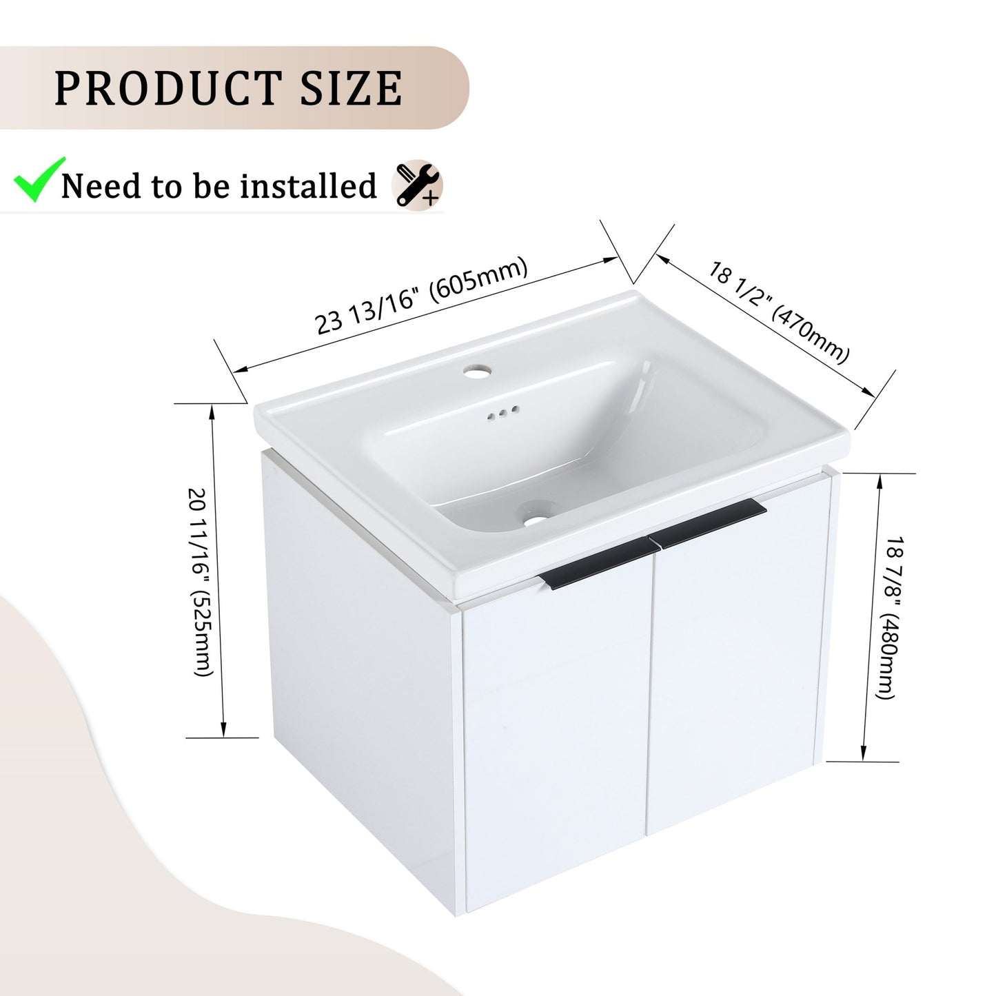 24 Inch Soft Close Doors Bathroom Vanity With Sink, Suitable For Small Bathroom - 1st Choice Furniture Direct