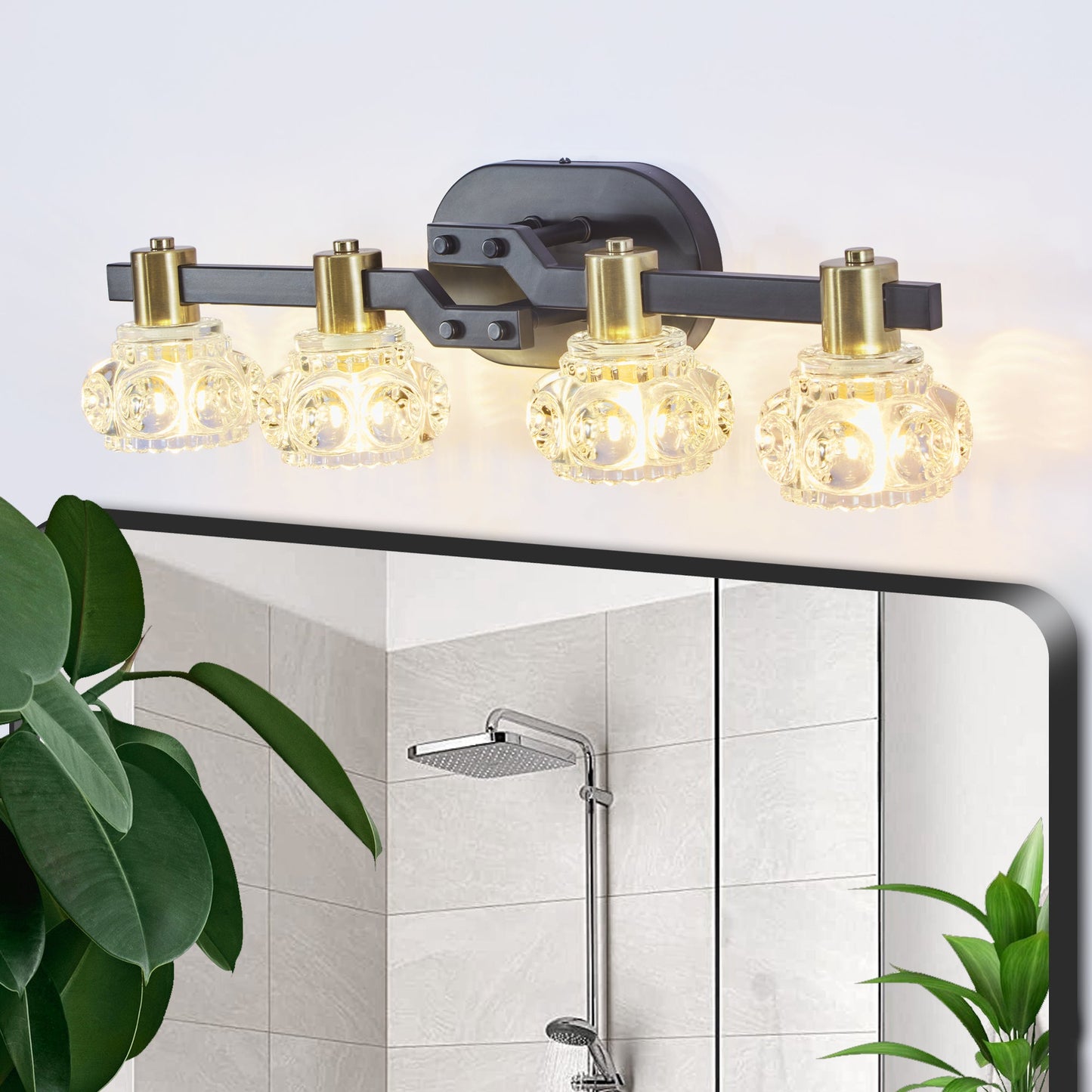 24' Vintage 4 - Light Wall Sconce with Clear Crystal Shades, Black Iron Finish Vanity Light Fixture for Bathroom or Hallway (No Bulbs) - 1st Choice Furniture Direct
