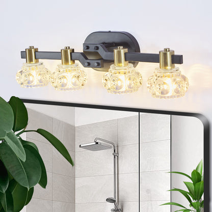 24' Vintage 4 - Light Wall Sconce with Clear Crystal Shades, Black Iron Finish Vanity Light Fixture for Bathroom or Hallway (No Bulbs) - 1st Choice Furniture Direct