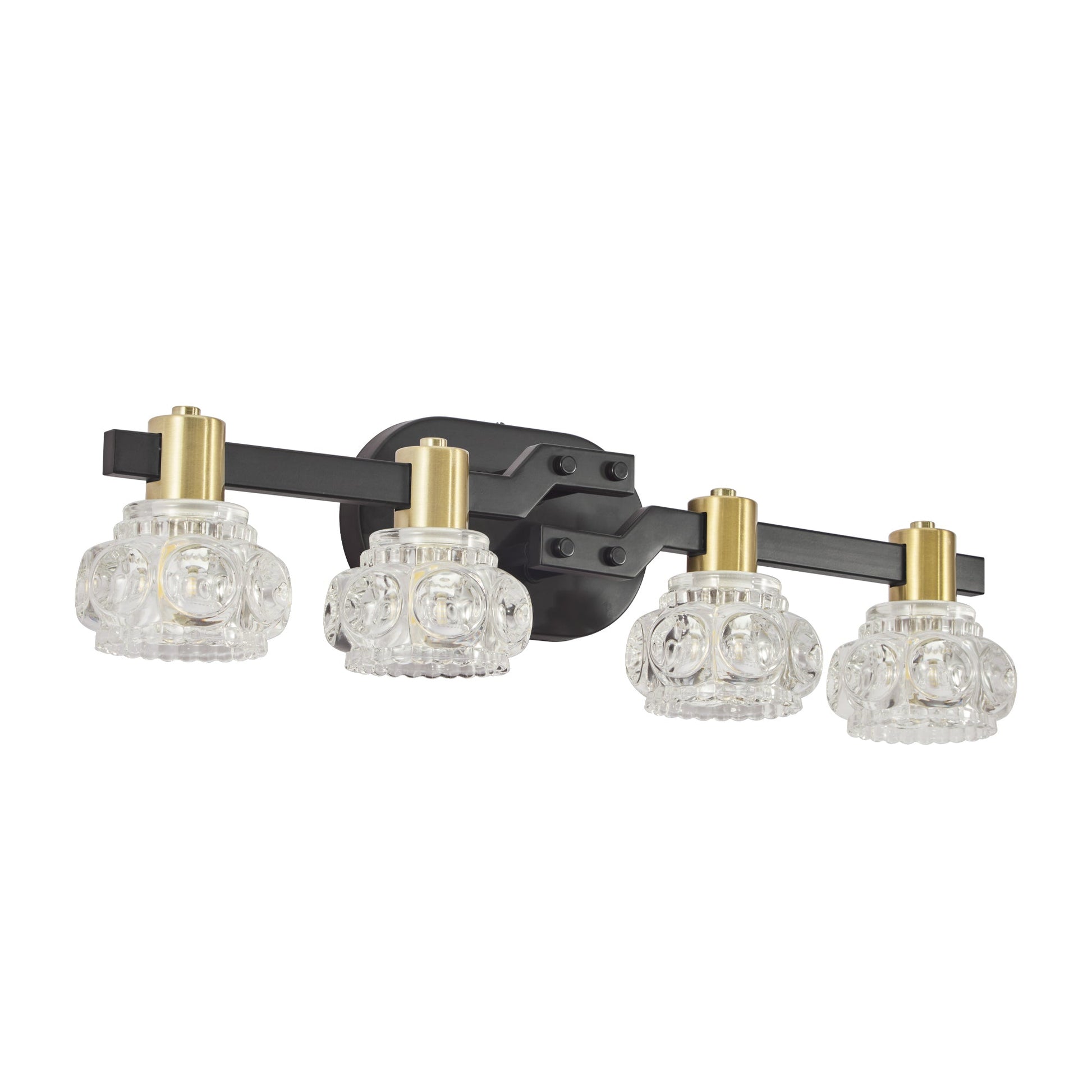 24' Vintage 4 - Light Wall Sconce with Clear Crystal Shades, Black Iron Finish Vanity Light Fixture for Bathroom or Hallway (No Bulbs) - 1st Choice Furniture Direct