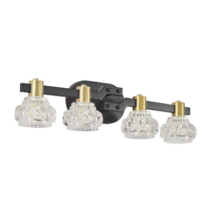 24' Vintage 4 - Light Wall Sconce with Clear Crystal Shades, Black Iron Finish Vanity Light Fixture for Bathroom or Hallway (No Bulbs) - 1st Choice Furniture Direct
