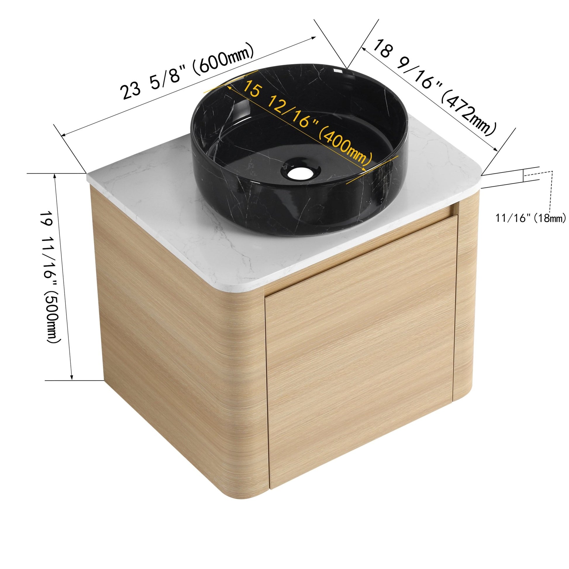 24'' Wall - Mounted Bathroom Vanity With Ceramic Art Sink & 1 - Soft - Close Door, KD - Packing, Plywood - 1st Choice Furniture Direct