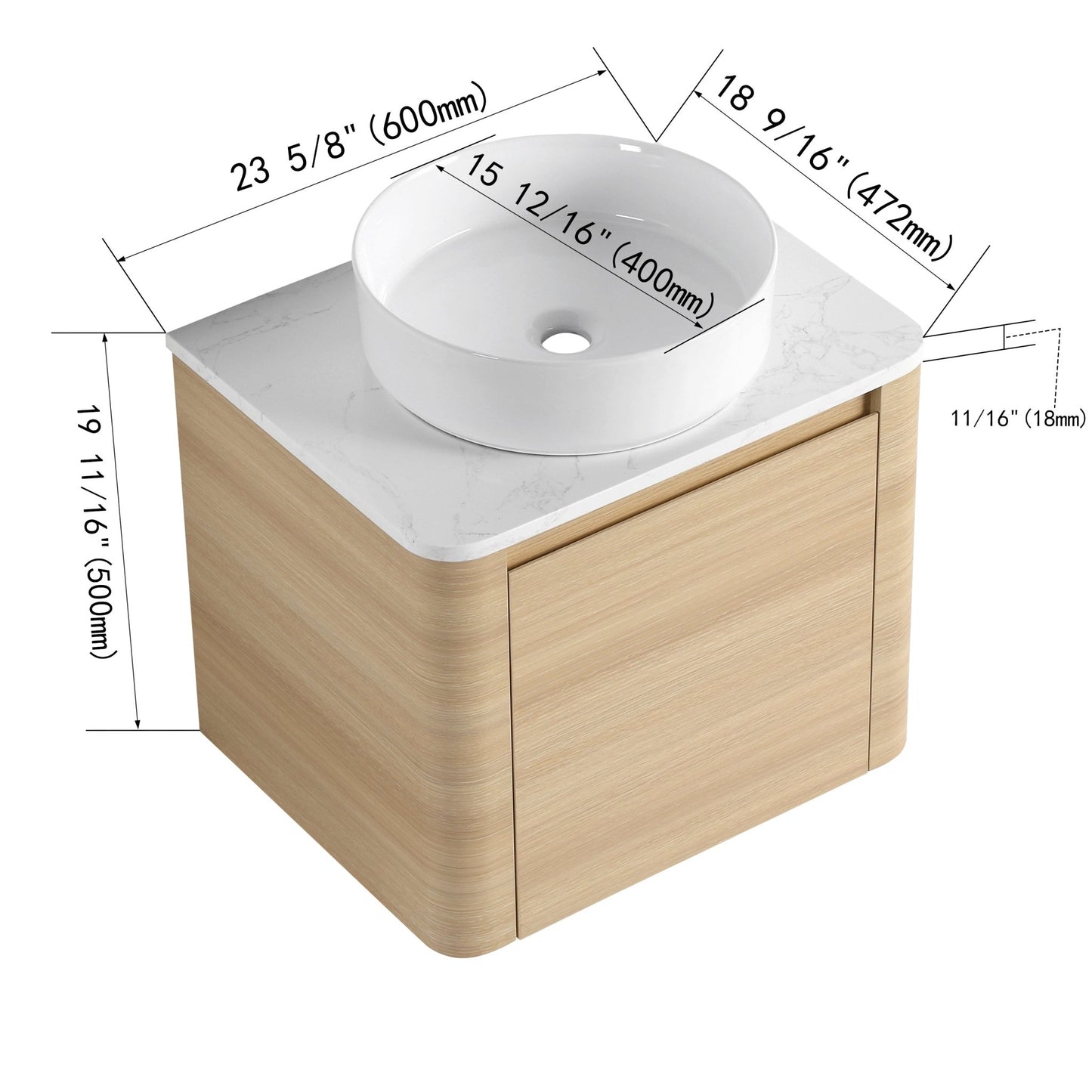 24'' Wall - Mounted Bathroom Vanity With Ceramic Art Sink & 1 - Soft - Close Door, KD - Packing, Plywood - 1st Choice Furniture Direct