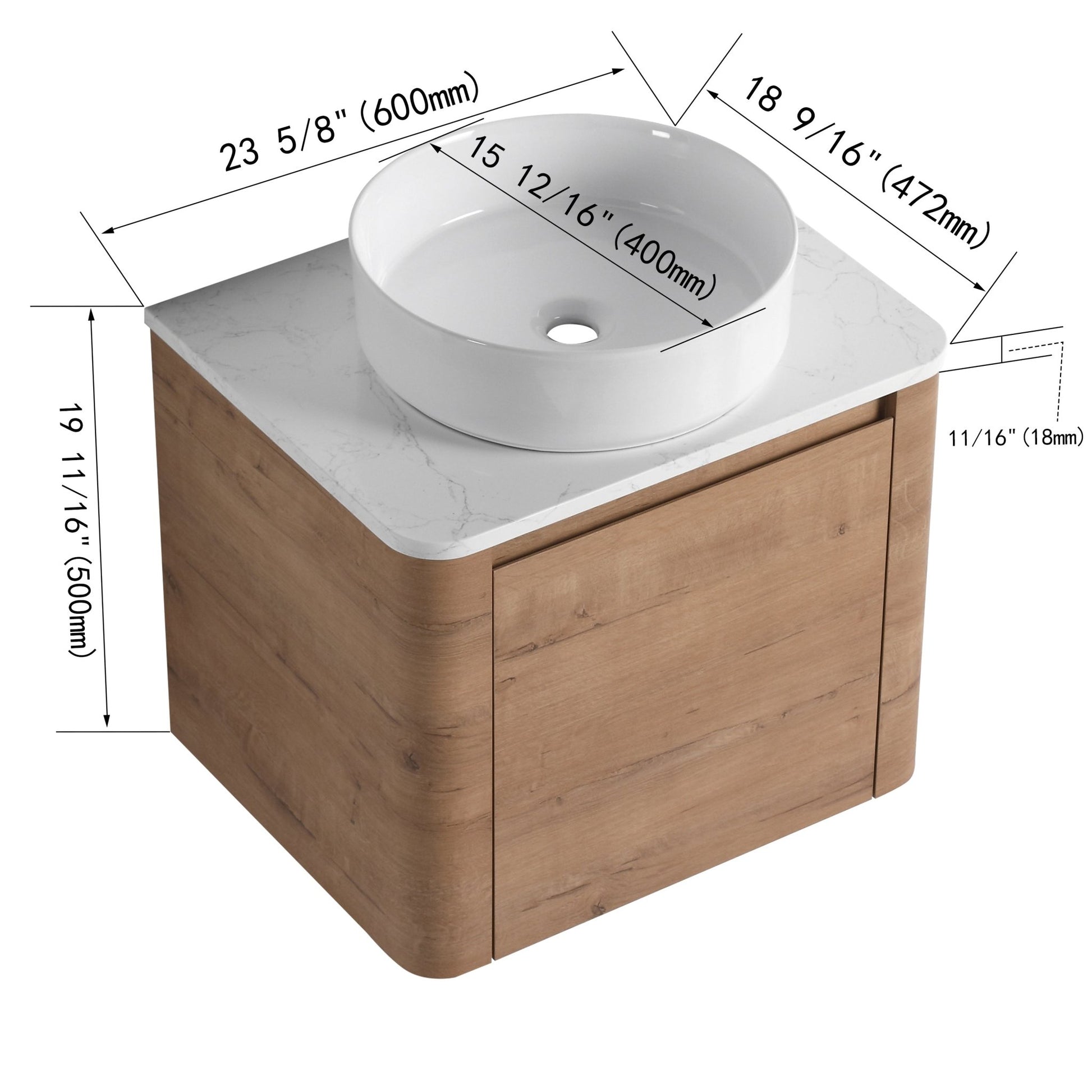 24'' Wall - Mounted Bathroom Vanity With Ceramic Art Sink & 1 - Soft - Close Door, KD - Packing, Plywood - 1st Choice Furniture Direct
