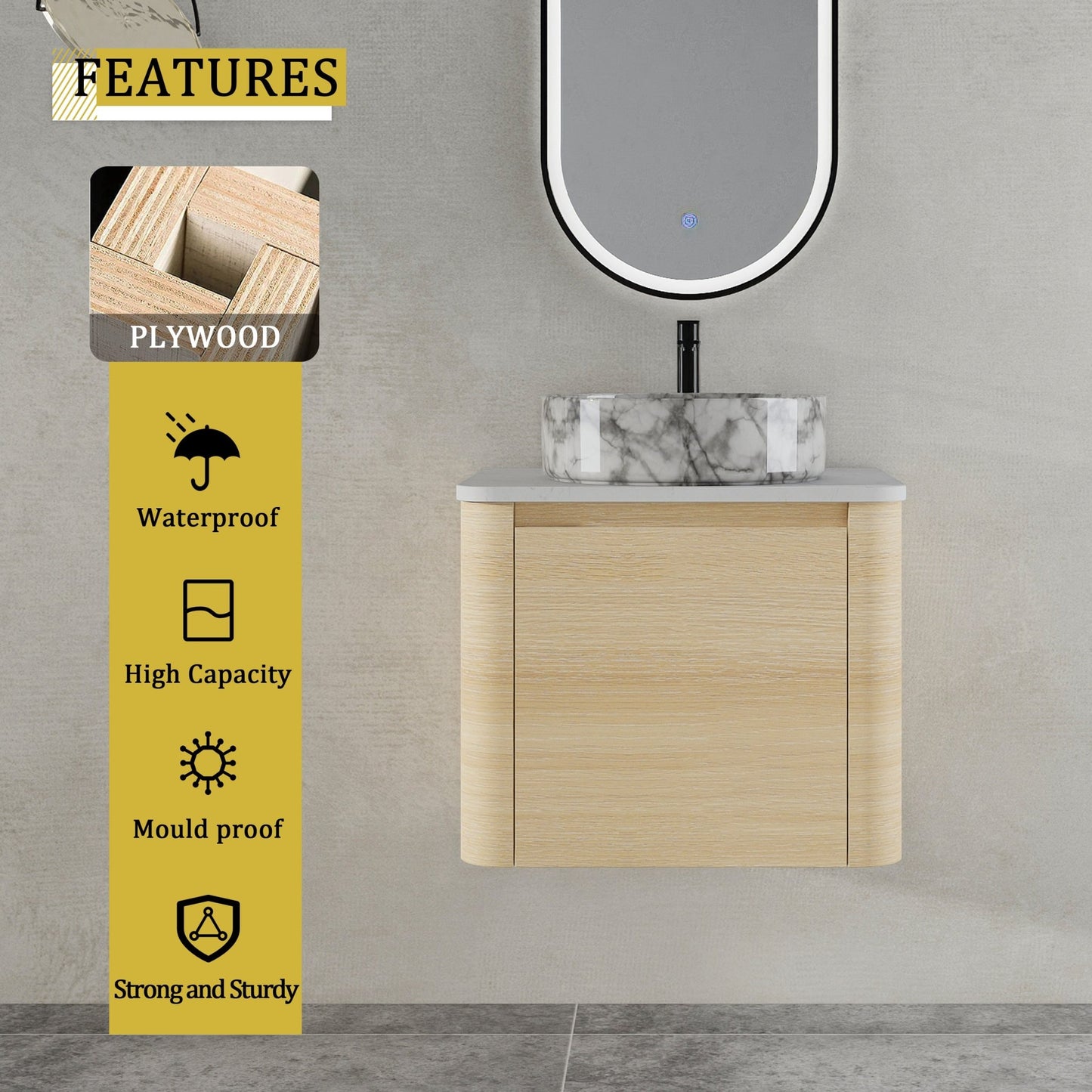 24'' Wall - Mounted Bathroom Vanity With Ceramic Art Sink & 1 - Soft - Close Door, KD - Packing, Plywood - 1st Choice Furniture Direct