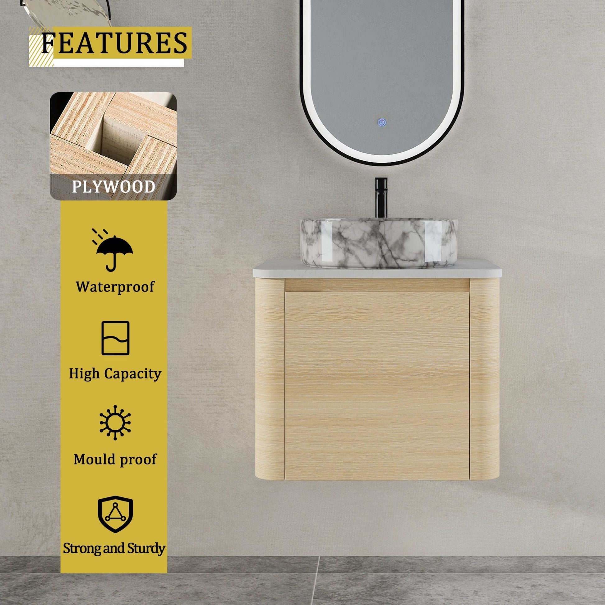24'' Wall - Mounted Bathroom Vanity With Ceramic Art Sink & 1 - Soft - Close Door, KD - Packing, Plywood - 1st Choice Furniture Direct