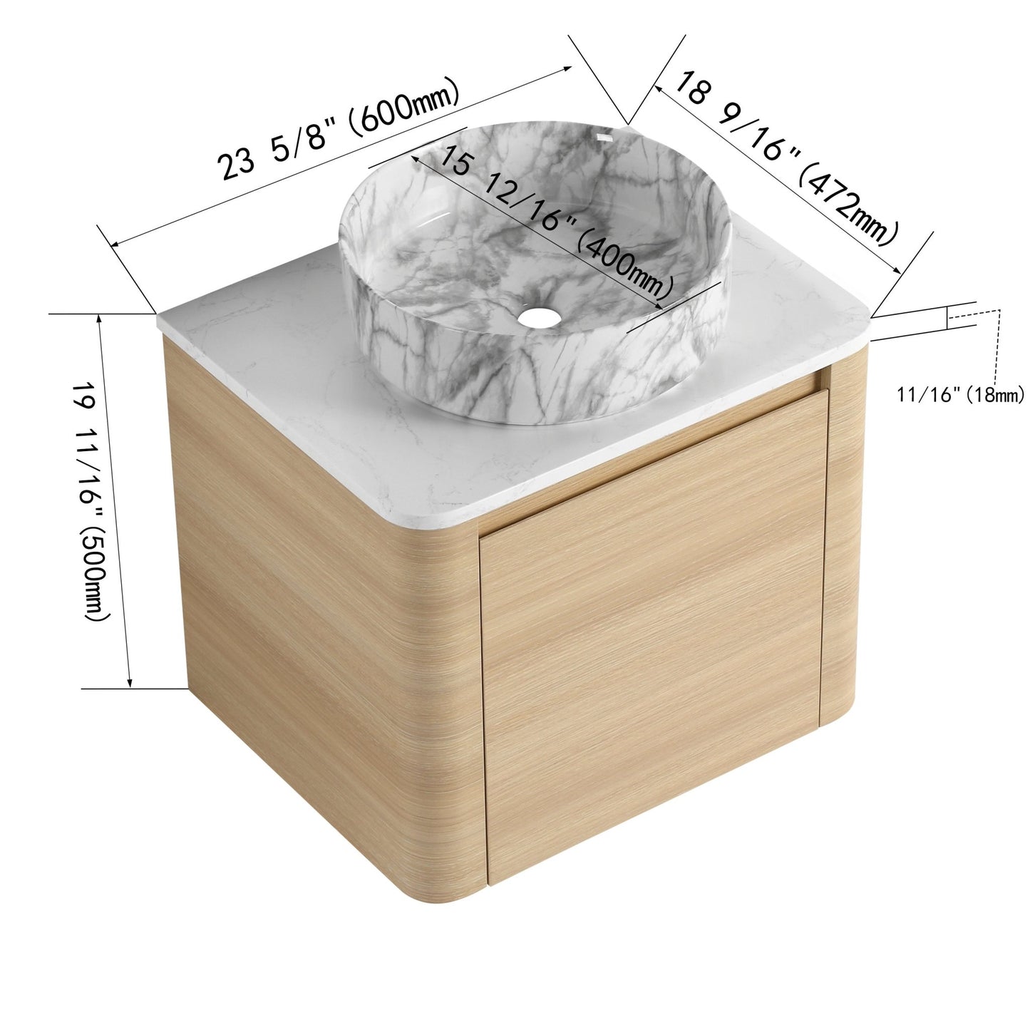 24'' Wall - Mounted Bathroom Vanity With Ceramic Art Sink & 1 - Soft - Close Door, KD - Packing, Plywood - 1st Choice Furniture Direct
