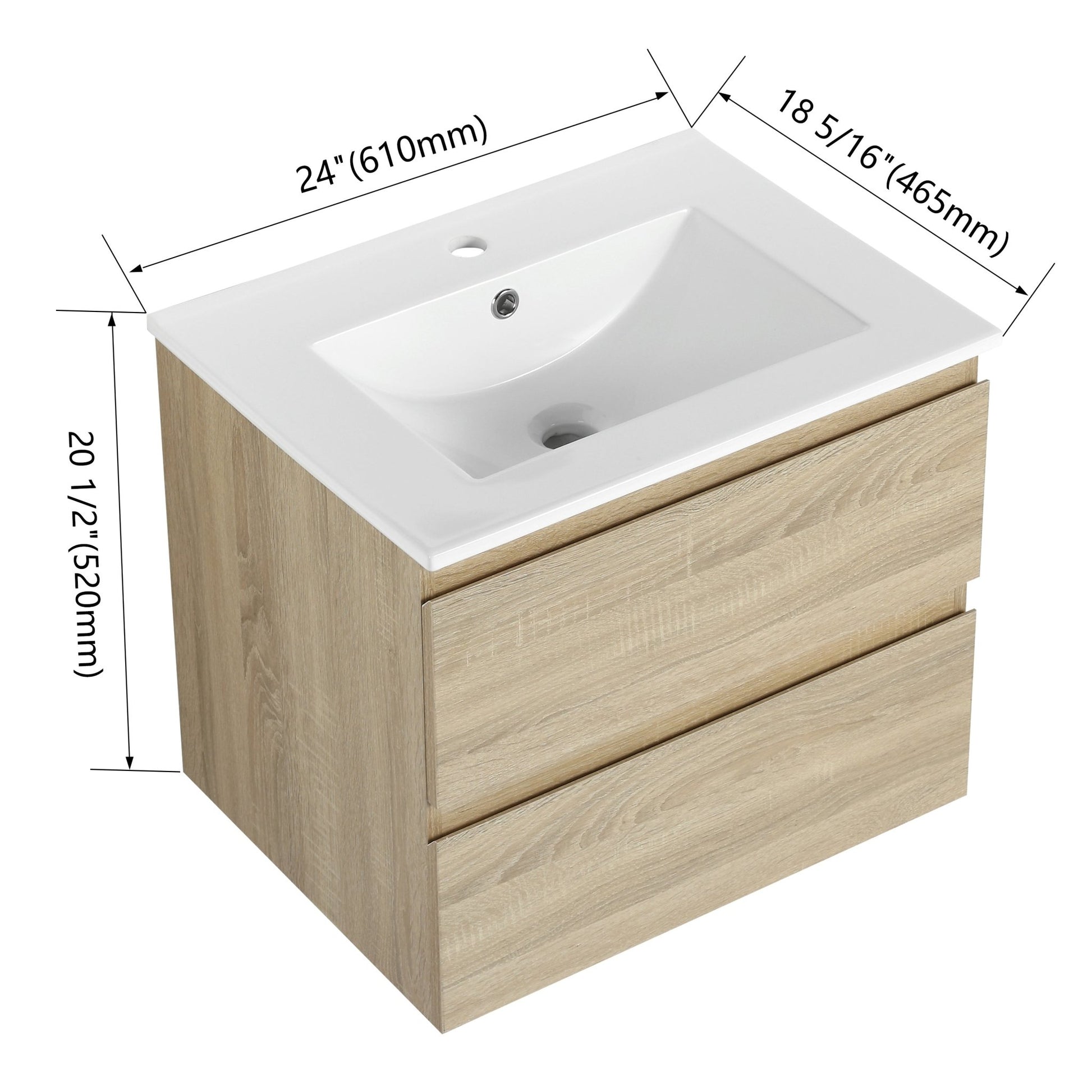 24' Wall - Mounted Bathroom Vanity With Ceramic Sink, 2 - Soft Close Drawers, KD - Package - 1st Choice Furniture Direct