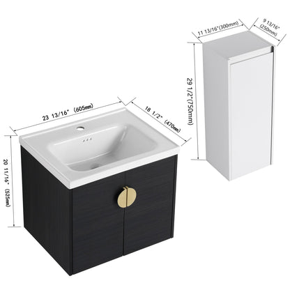 24' Wall - Mounted Bathroom Vanity With Ceramic Sink and Side Cabinet, Soft Close Doors, 00112WH - 06324BCT Combination Cabinet(KD - Packing) - 1st Choice Furniture Direct