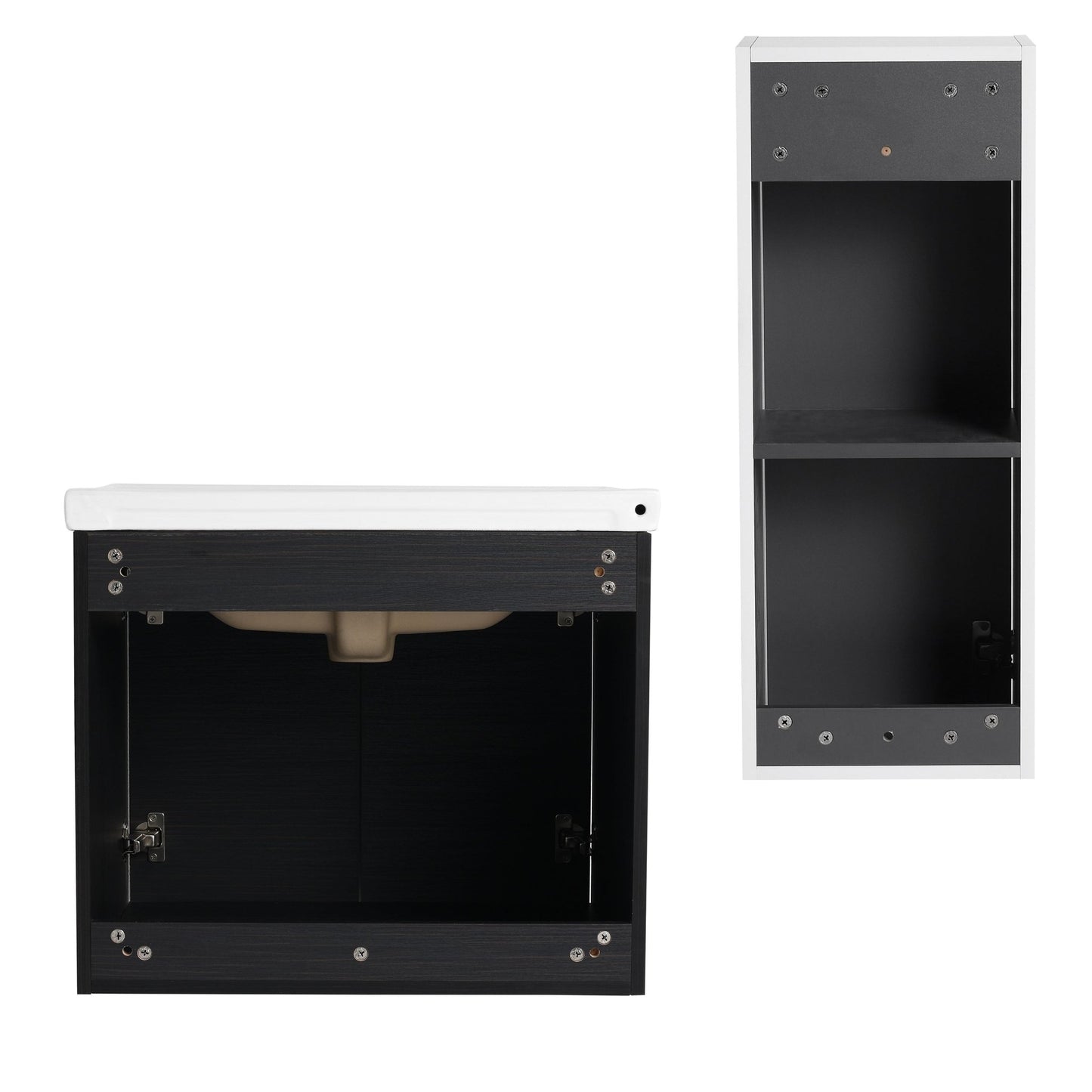 24' Wall - Mounted Bathroom Vanity With Ceramic Sink and Side Cabinet, Soft Close Doors, 00112WH - 06324BCT Combination Cabinet(KD - Packing) - 1st Choice Furniture Direct