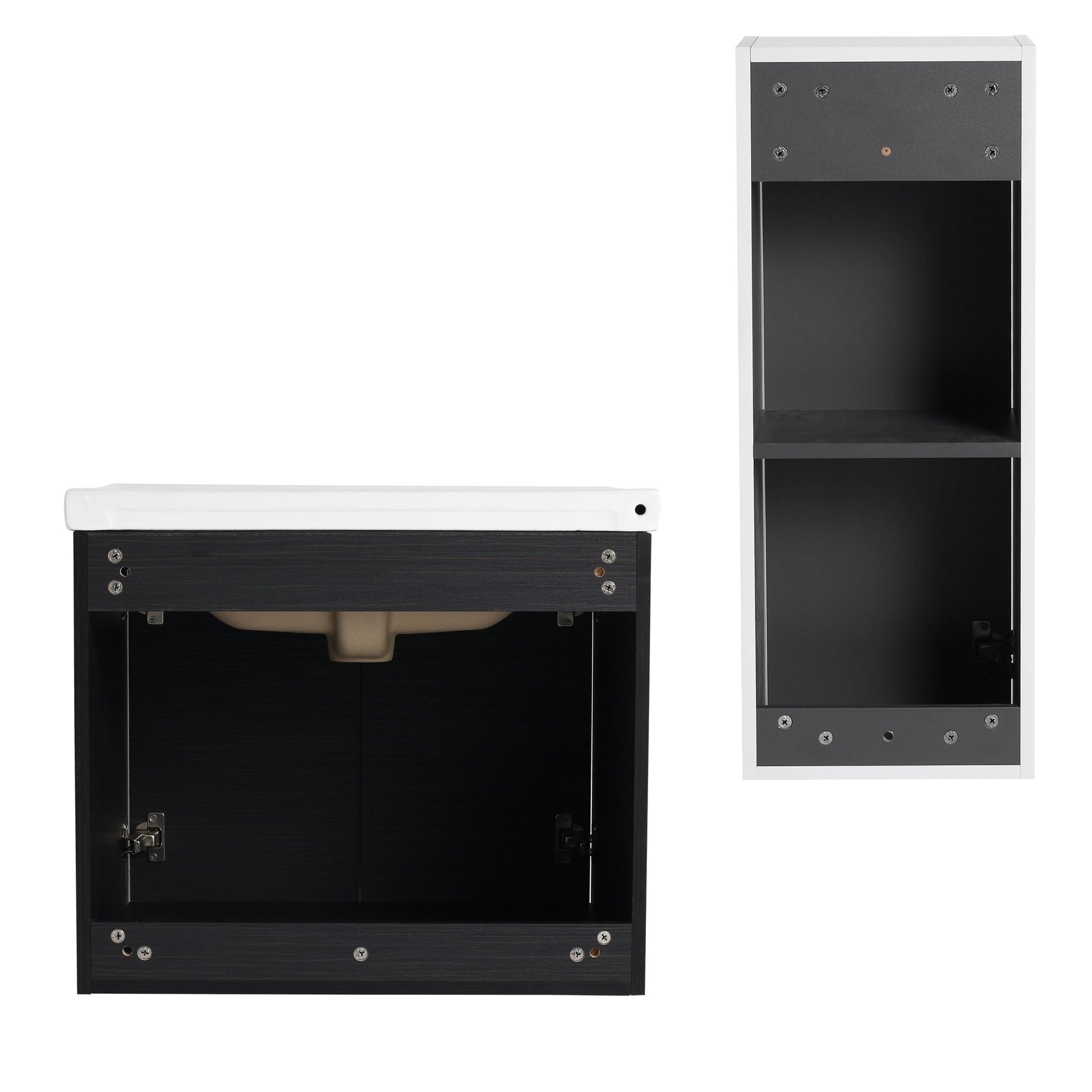 24' Wall - Mounted Bathroom Vanity With Ceramic Sink and Side Cabinet, Soft Close Doors, 00112WH - 06324BCT Combination Cabinet(KD - Packing) - 1st Choice Furniture Direct