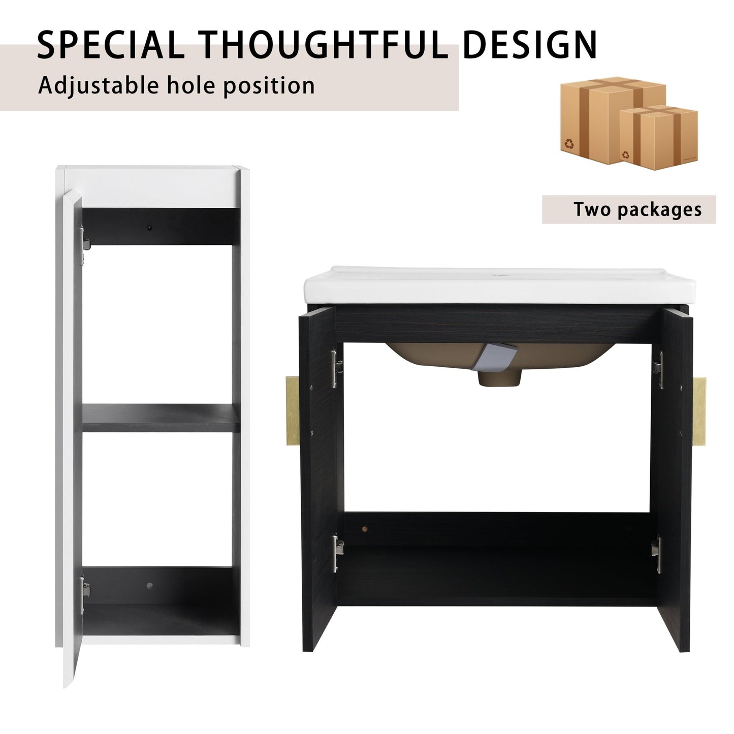 24' Wall - Mounted Bathroom Vanity With Ceramic Sink and Side Cabinet, Soft Close Doors, 00112WH - 06324BCT Combination Cabinet(KD - Packing) - 1st Choice Furniture Direct