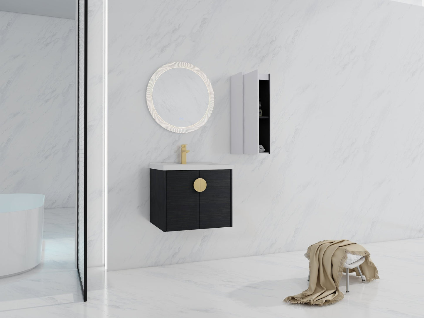 24' Wall - Mounted Bathroom Vanity With Ceramic Sink and Side Cabinet, Soft Close Doors, 00112WH - 06324BCT Combination Cabinet(KD - Packing) - 1st Choice Furniture Direct