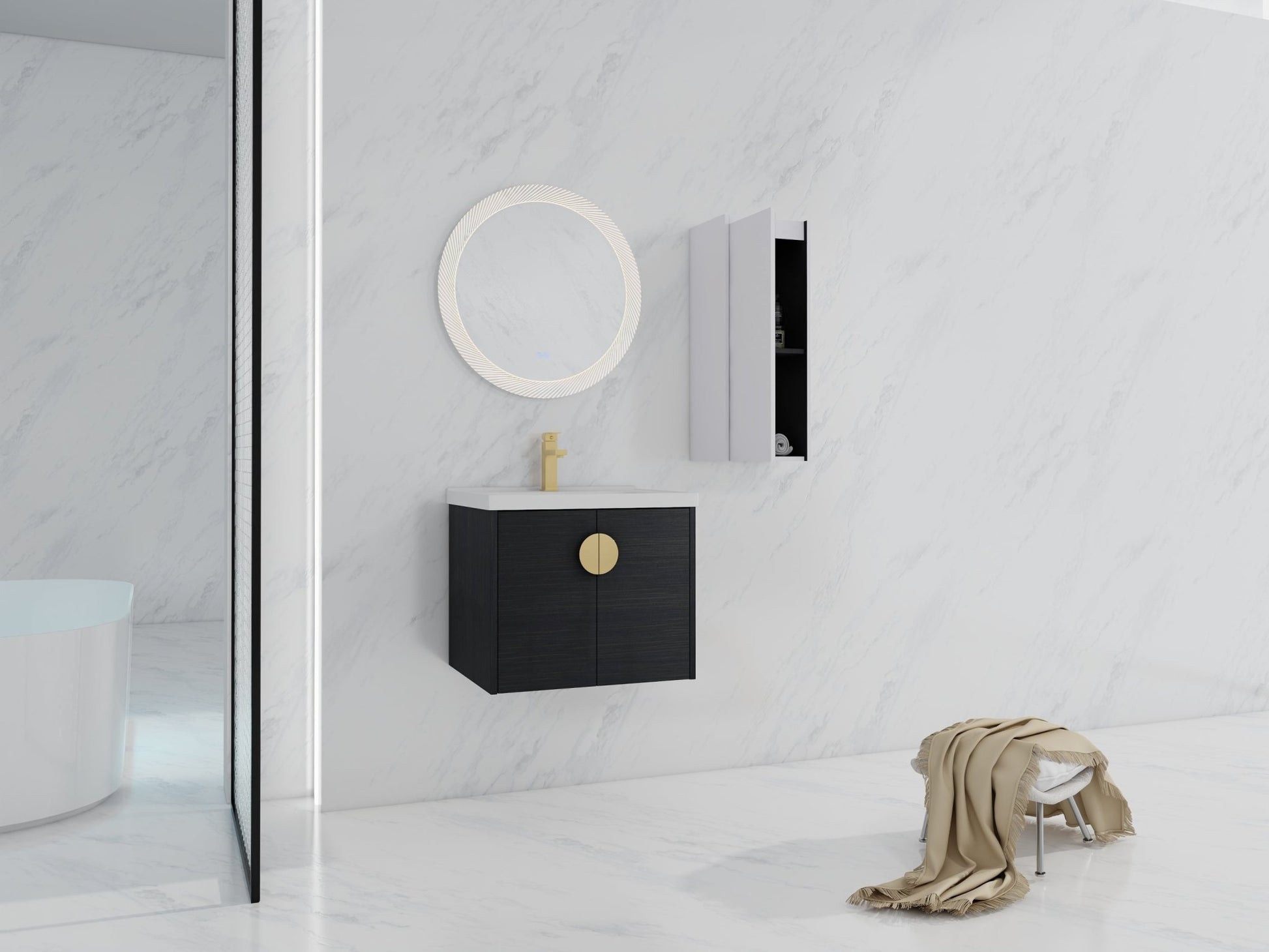 24' Wall - Mounted Bathroom Vanity With Ceramic Sink and Side Cabinet, Soft Close Doors, 00112WH - 06324BCT Combination Cabinet(KD - Packing) - 1st Choice Furniture Direct