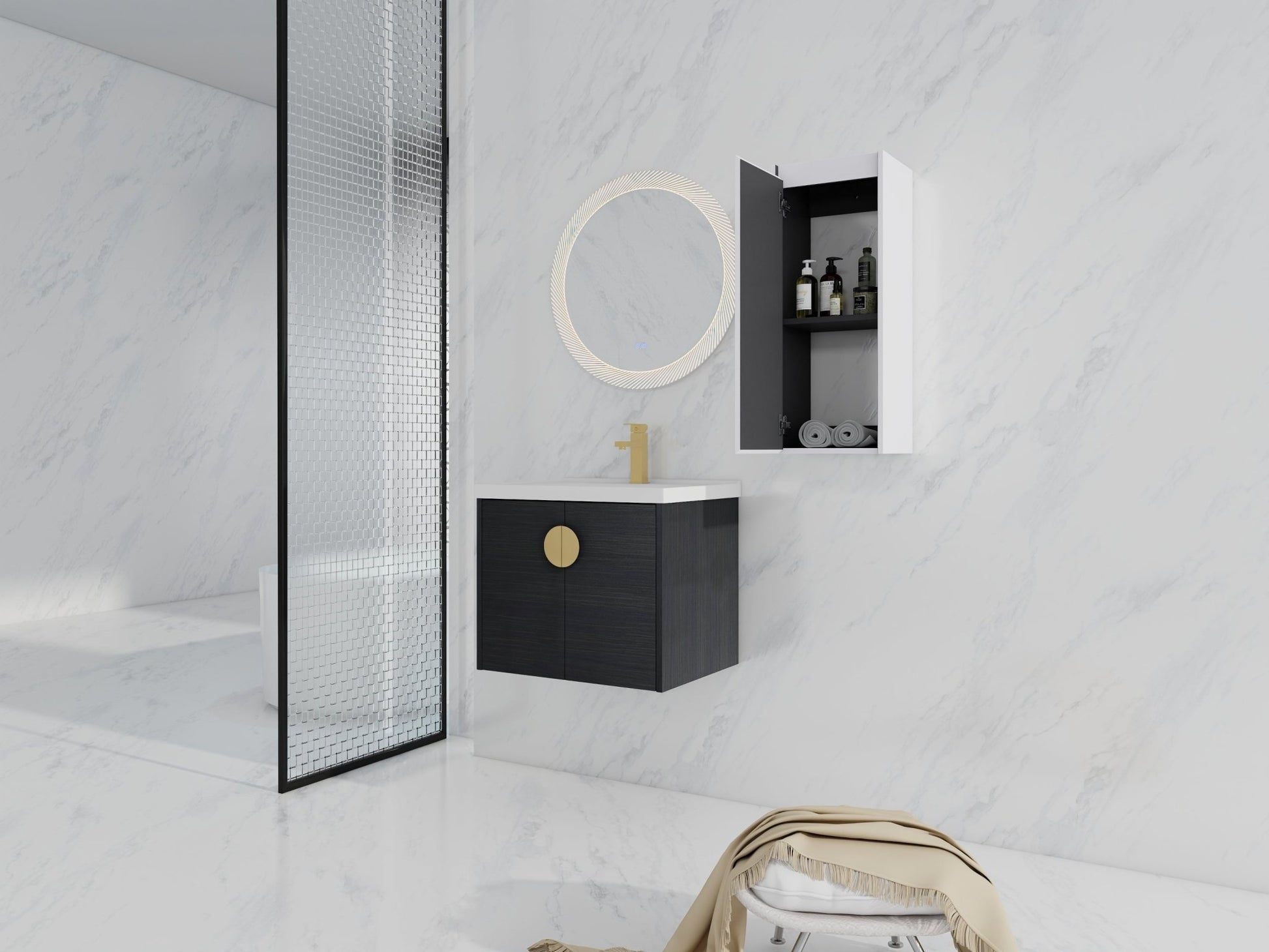 24' Wall - Mounted Bathroom Vanity With Ceramic Sink and Side Cabinet, Soft Close Doors, 00112WH - 06324BCT Combination Cabinet(KD - Packing) - 1st Choice Furniture Direct