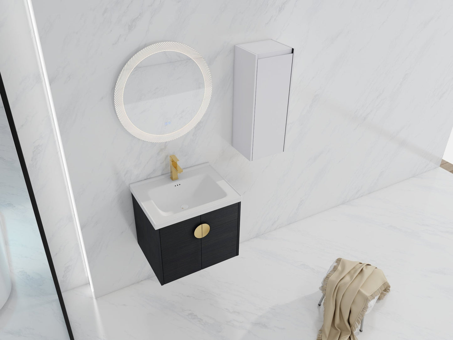 24' Wall - Mounted Bathroom Vanity With Ceramic Sink and Side Cabinet, Soft Close Doors, 00112WH - 06324BCT Combination Cabinet(KD - Packing) - 1st Choice Furniture Direct