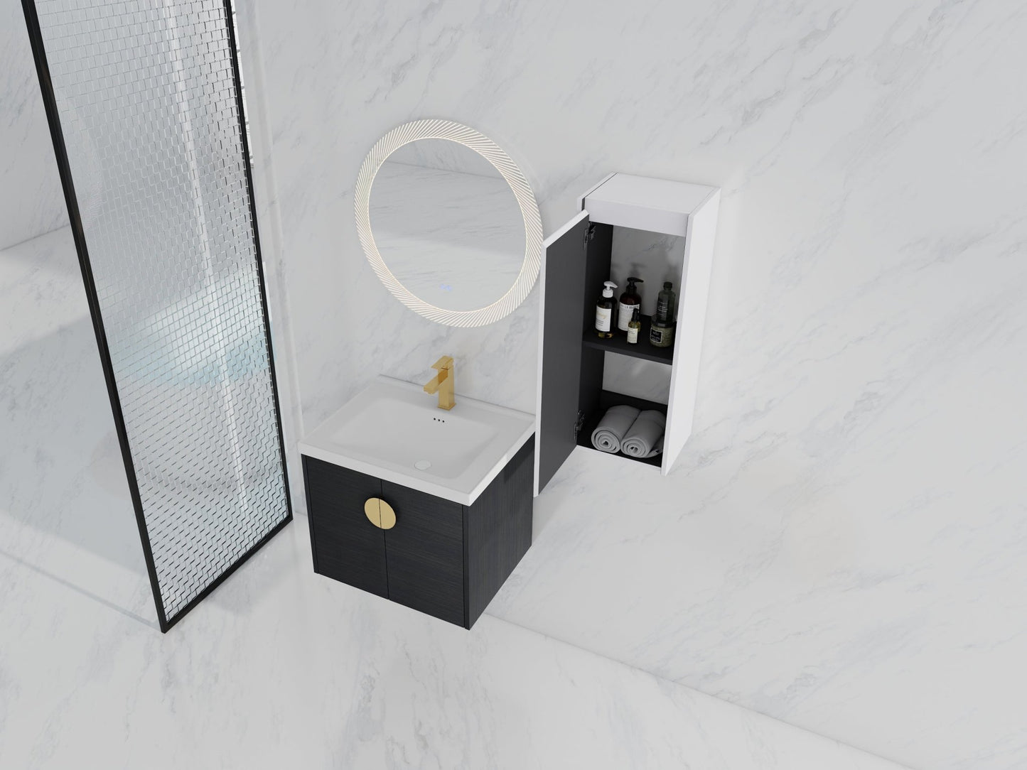 24' Wall - Mounted Bathroom Vanity With Ceramic Sink and Side Cabinet, Soft Close Doors, 00112WH - 06324BCT Combination Cabinet(KD - Packing) - 1st Choice Furniture Direct