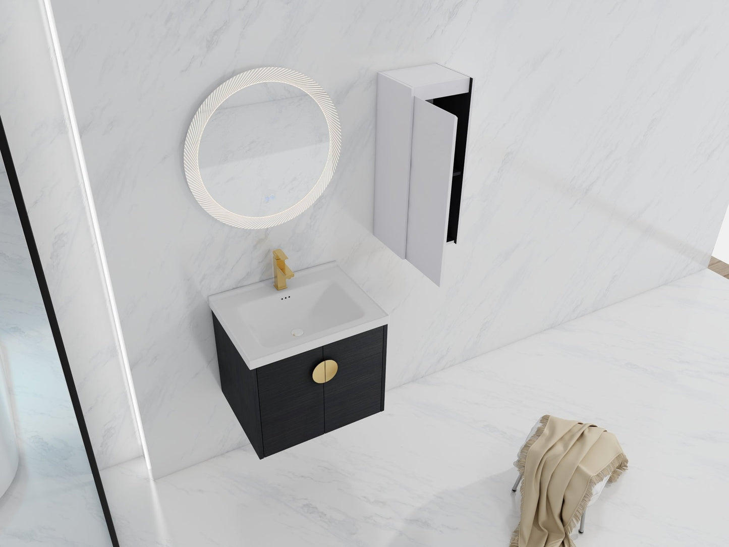 24' Wall - Mounted Bathroom Vanity With Ceramic Sink and Side Cabinet, Soft Close Doors, 00112WH - 06324BCT Combination Cabinet(KD - Packing) - 1st Choice Furniture Direct