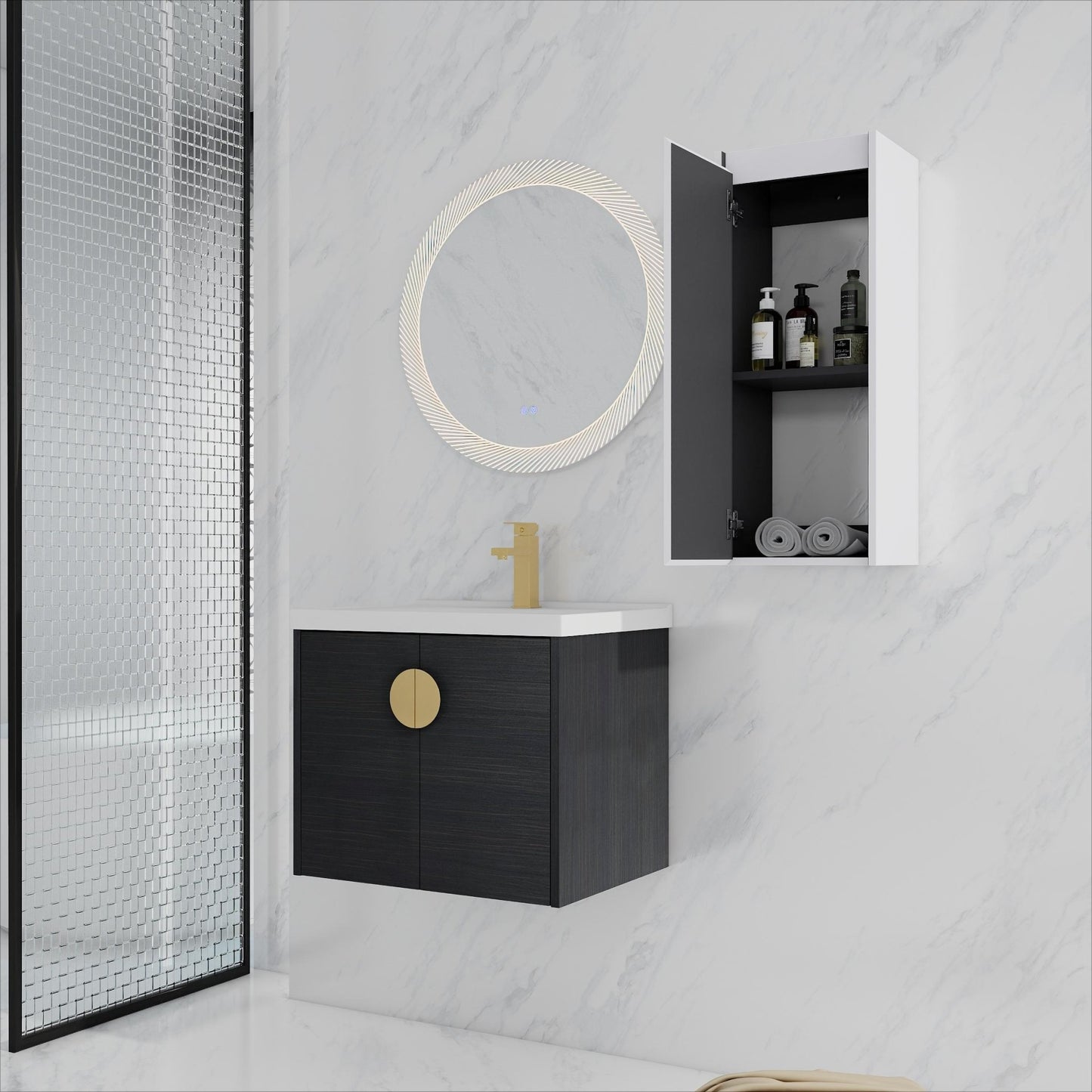 24' Wall - Mounted Bathroom Vanity With Ceramic Sink and Side Cabinet, Soft Close Doors, 00112WH - 06324BCT Combination Cabinet(KD - Packing) - 1st Choice Furniture Direct