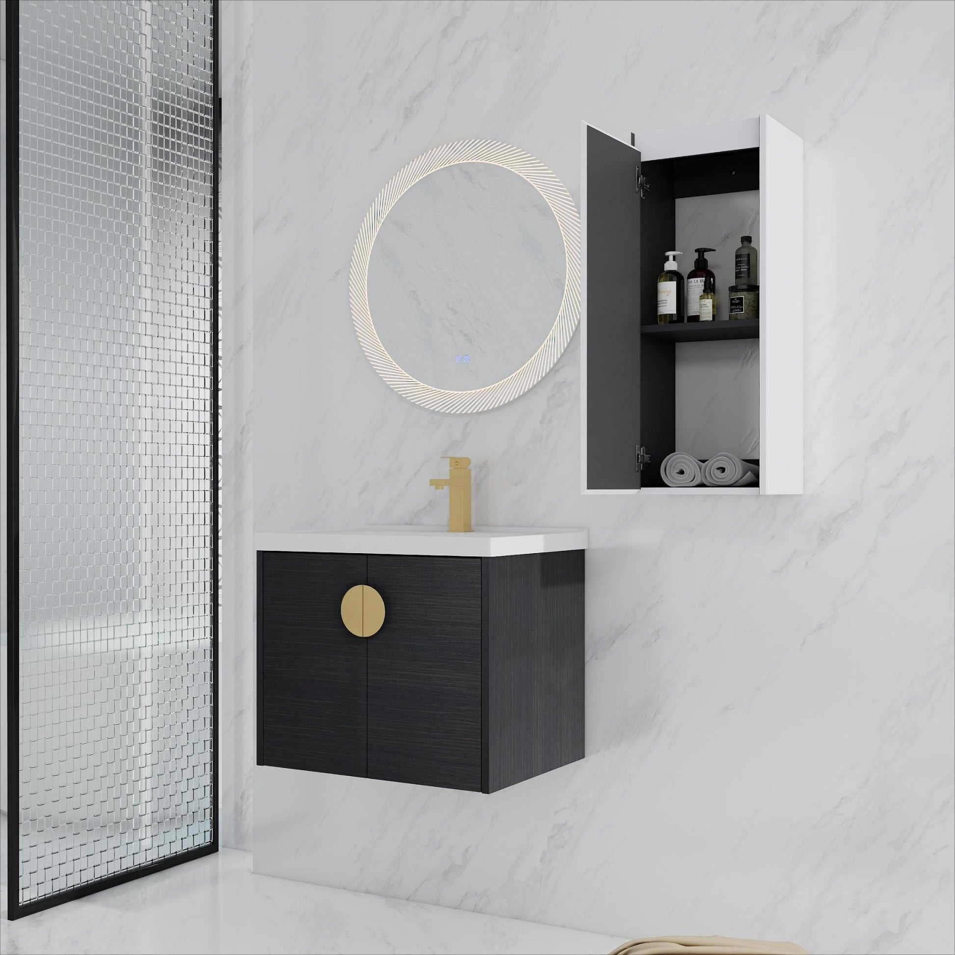 24' Wall - Mounted Bathroom Vanity With Ceramic Sink and Side Cabinet, Soft Close Doors, 00112WH - 06324BCT Combination Cabinet(KD - Packing) - 1st Choice Furniture Direct